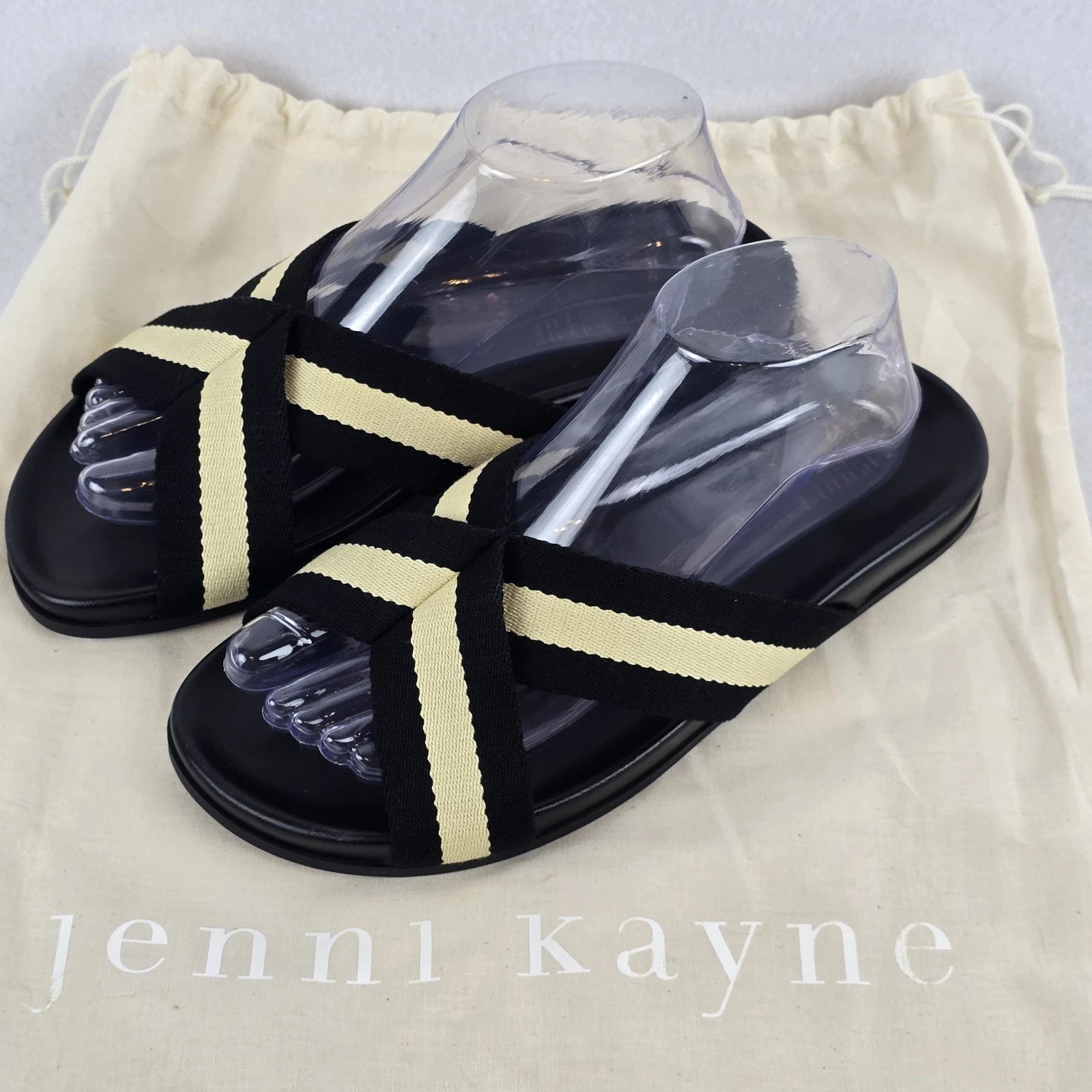 $325 Jenni Kayne Stripe Cotton Crossover Sandals Sz 40 EU 9 US Minimalist Beachy