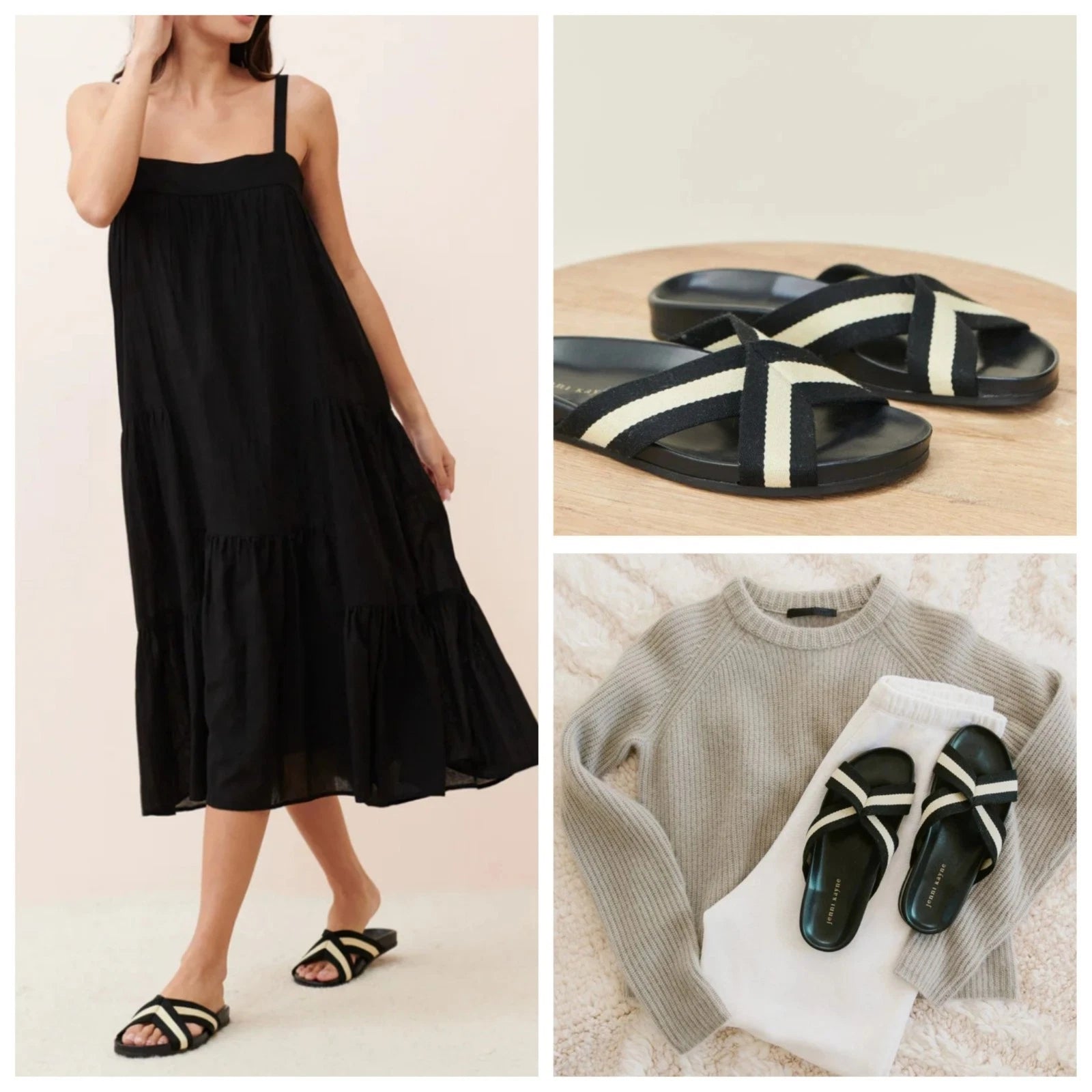 $325 Jenni Kayne Stripe Cotton Crossover Sandals Sz 40 EU 9 US Minimalist Beachy