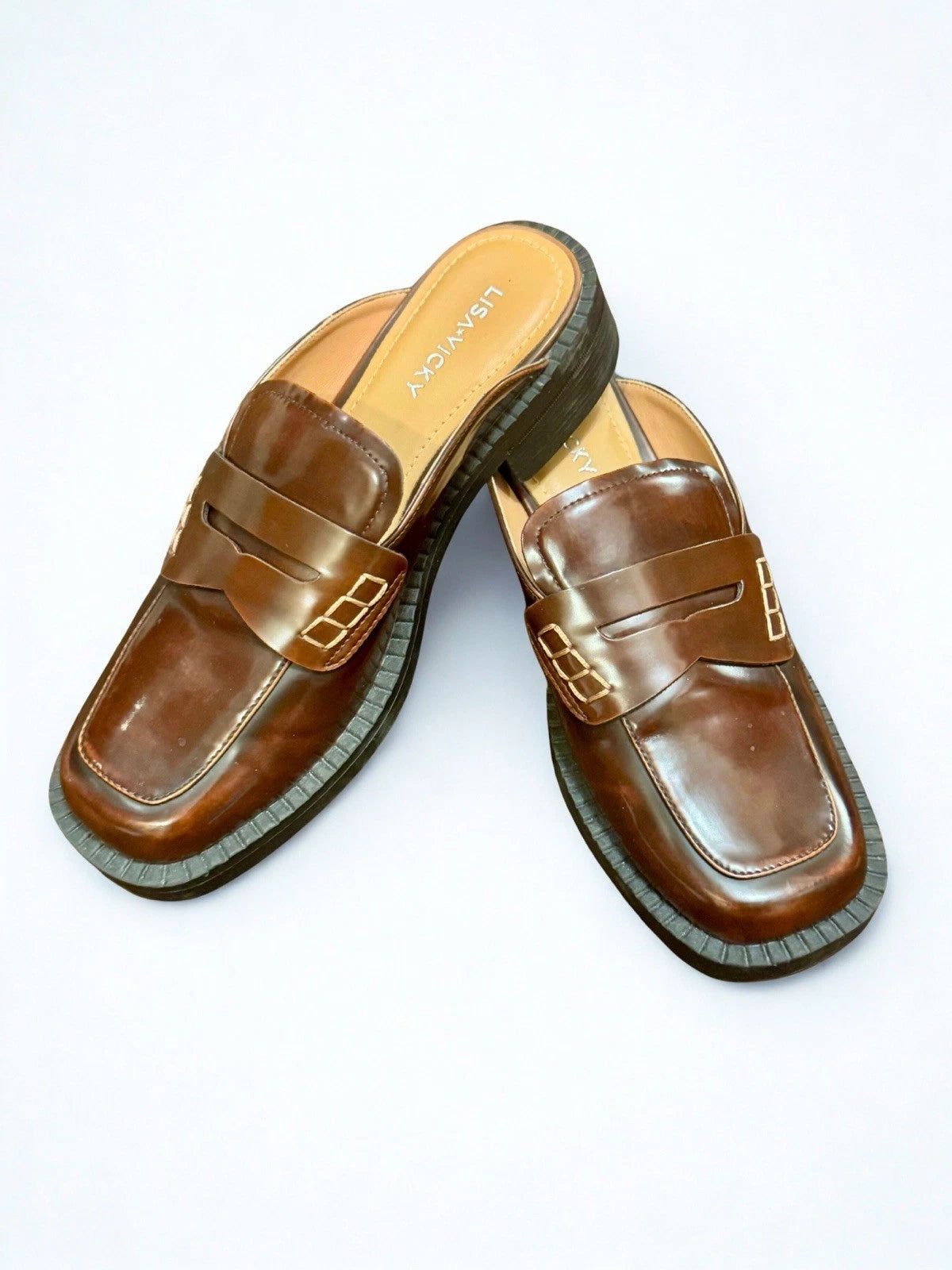 Lisa Vicky Gal Mule Walnut Brown Loafer Fall Style Size 6M