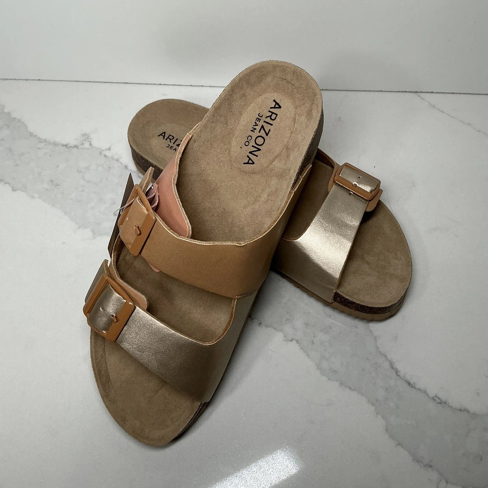 Sandals Flex style Arizona Jean Co Tan/Multi size 6.5M New