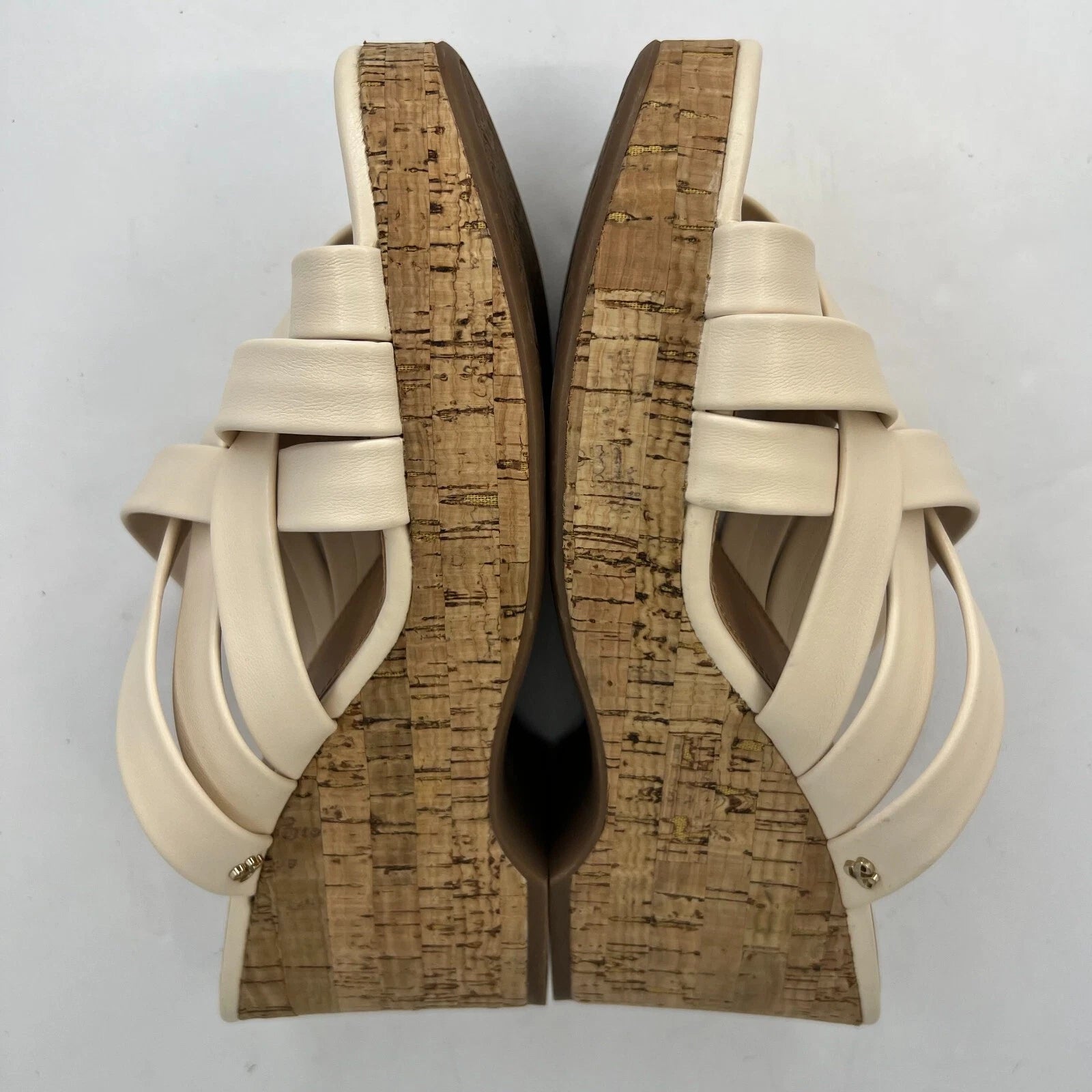 Sam & Libby Womens Cayla Ivory Faux Leather Cork Wedge Slide Size 9 Sandals