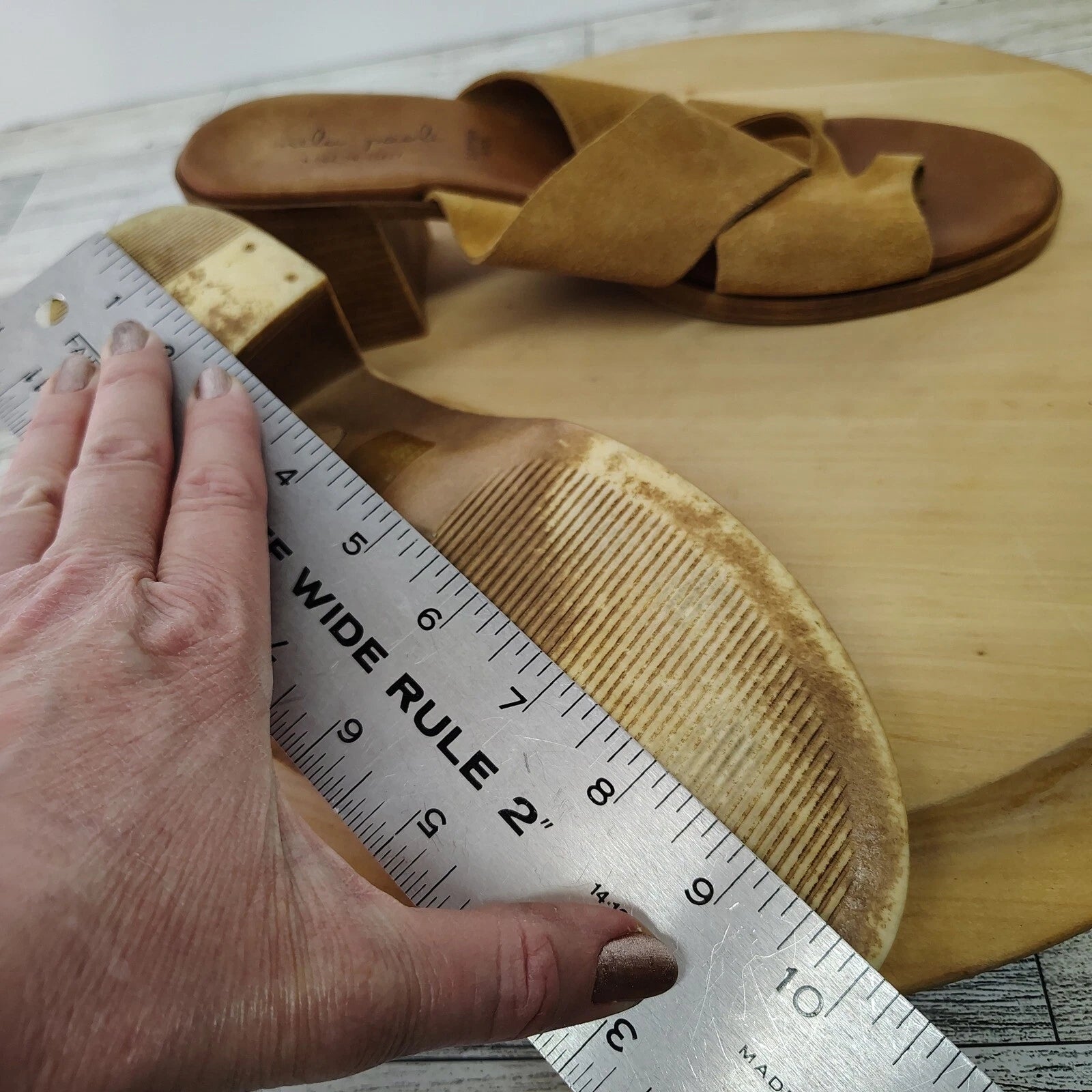 Mila Paoli Suede Mules Slides Chunky Block Heel 2.25" Sandals Italy Brown Size 8