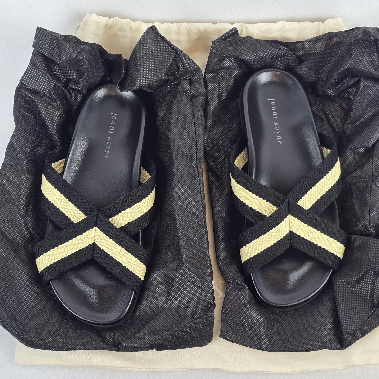 $325 Jenni Kayne Stripe Cotton Crossover Sandals Sz 40 EU 9 US Minimalist Beachy