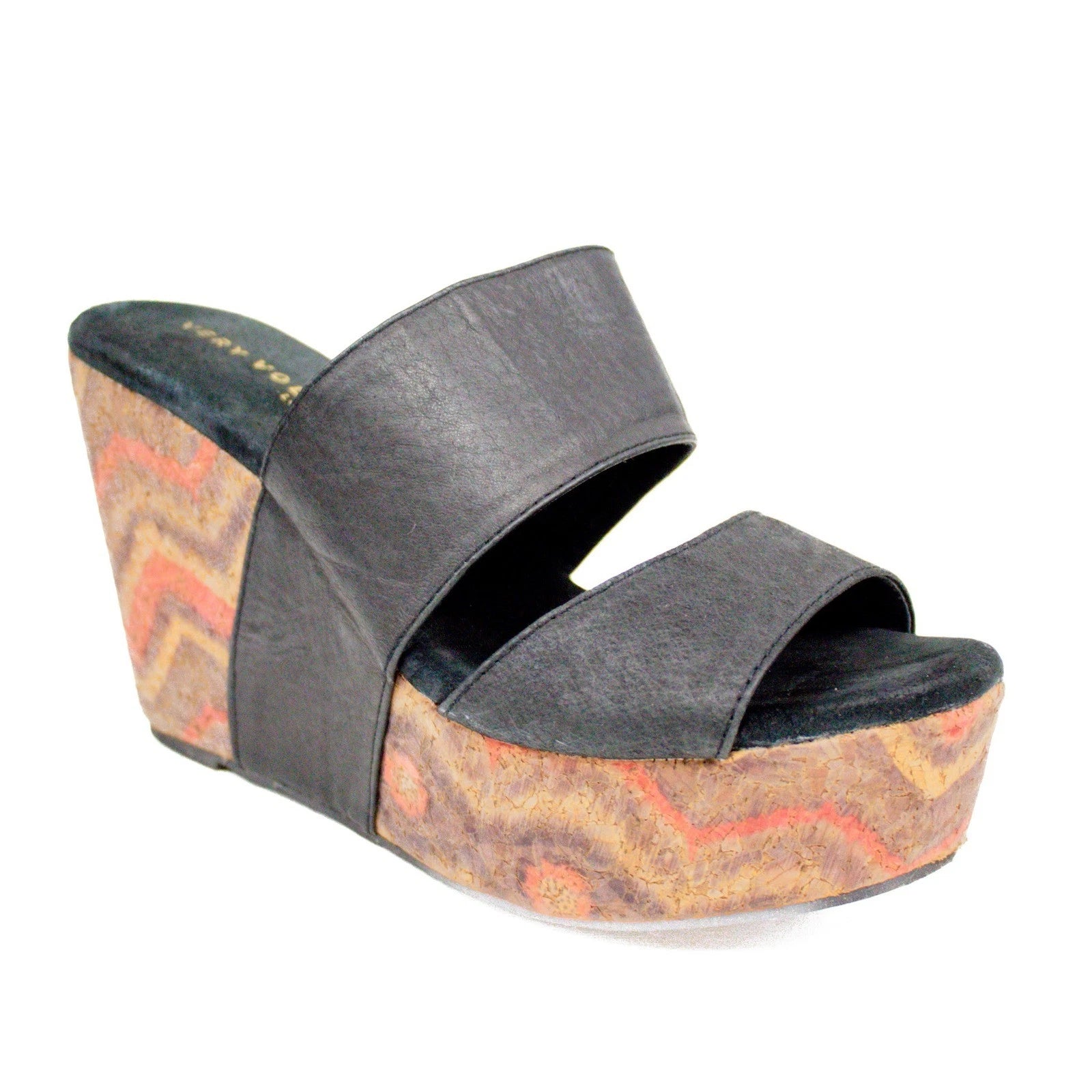 Very Volatile Los Angeles Wedge Sandals Black Leather Platform Women's Size 8