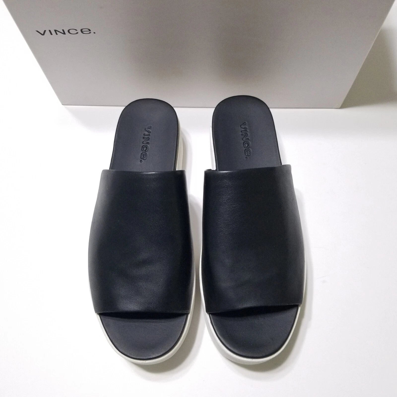 NIB Vince Walford Leather Platform Slide Sandals in Black Size 6.5, 9 $225