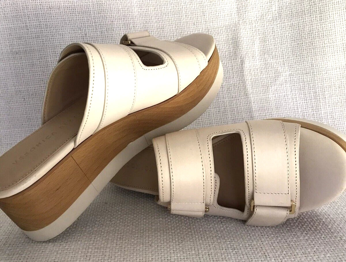 NeW VERONICA BEARD Platform Sandal Welda Slides Ivory Leather Wooden Sz 6