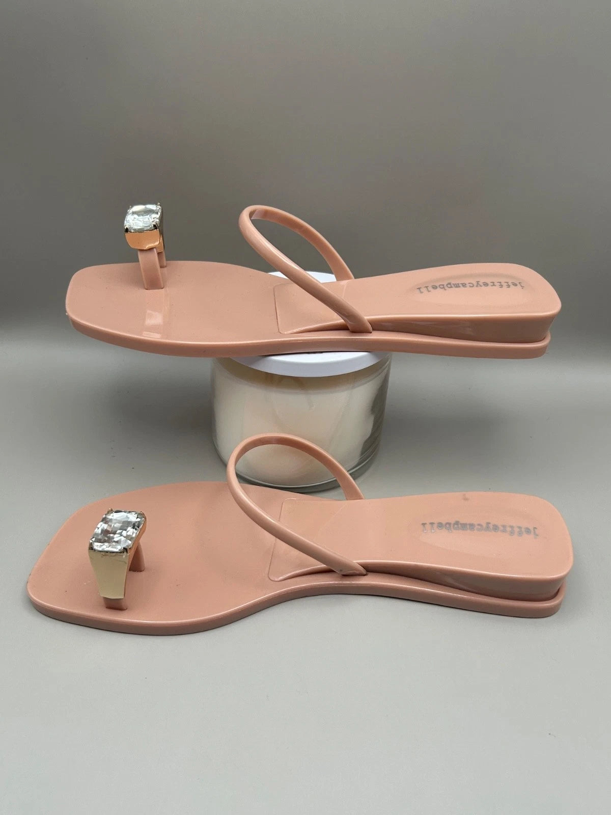 JEFFREY CAMPBELL Balia Womens Wedge Sandals Flip Flops Beige Sz 8 Repaired