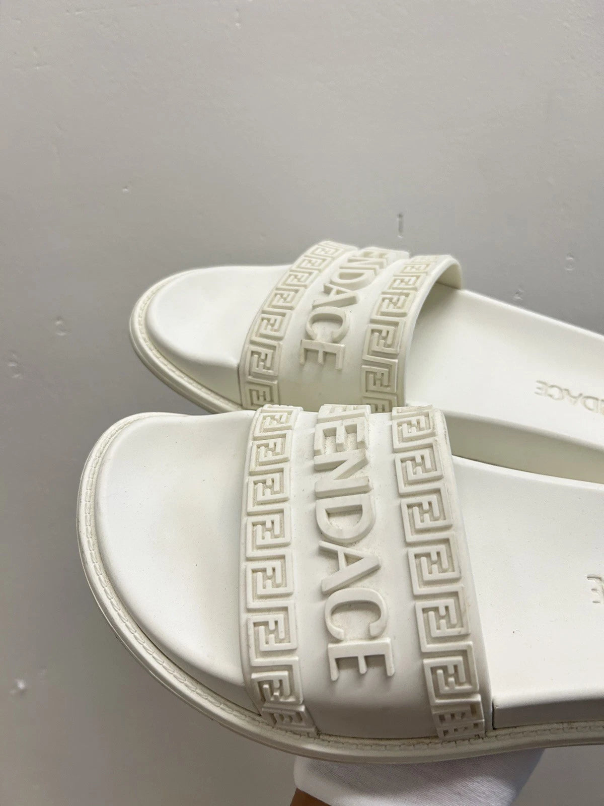 Versace Fendi women Slide Size 9 US/ 39 EU White and Gold Medusa Style
