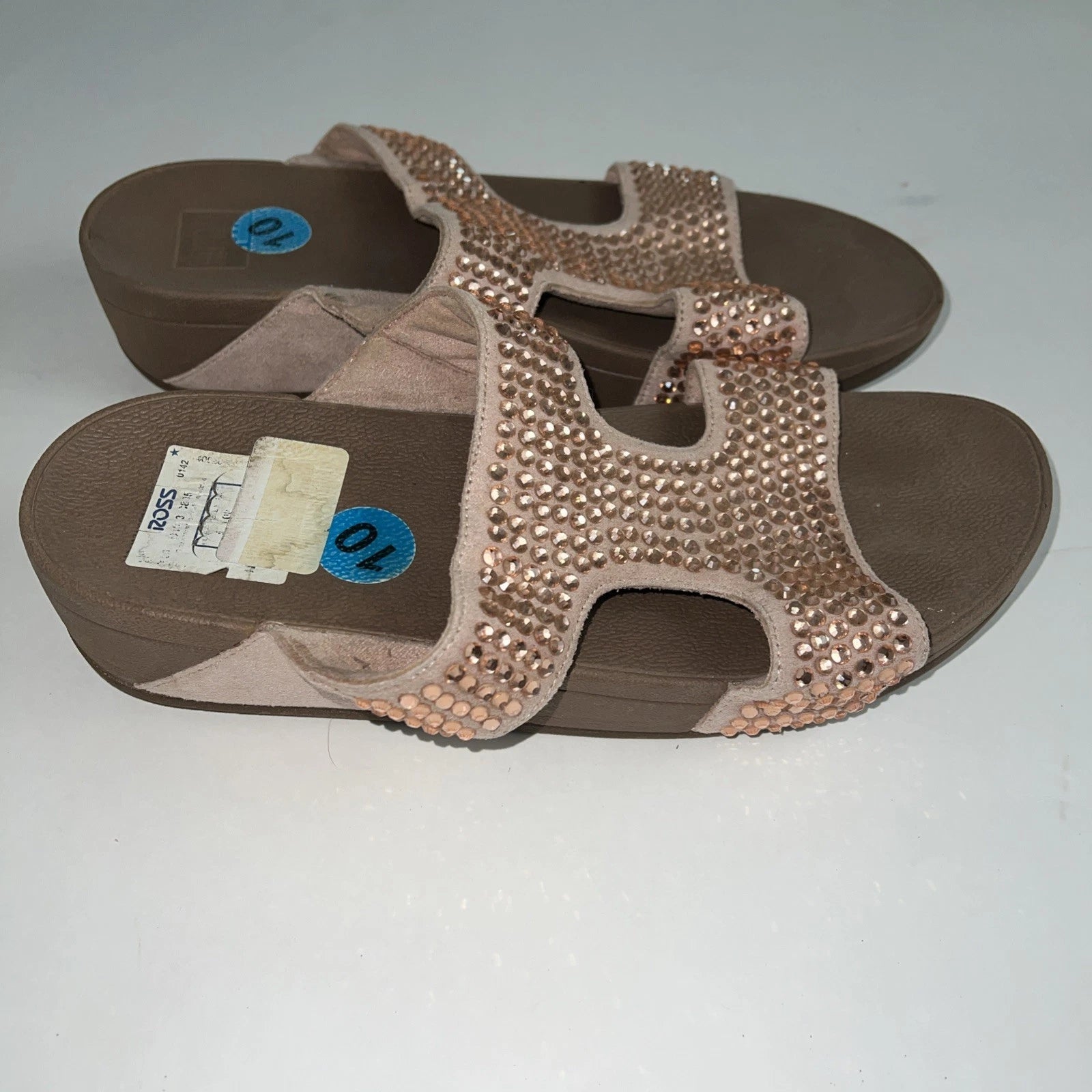 Fitflop Womens Rokkit Slide Mauve Rhinestone Bling Size 10