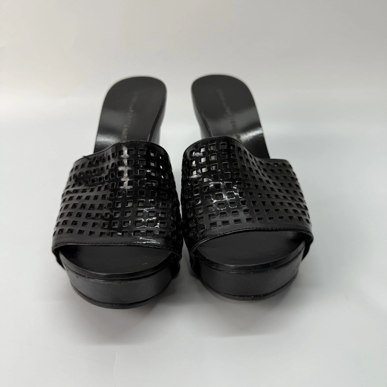 Diane von Furstenberg Perforated Wedge Sandals Size 7 Black Sample Shoes