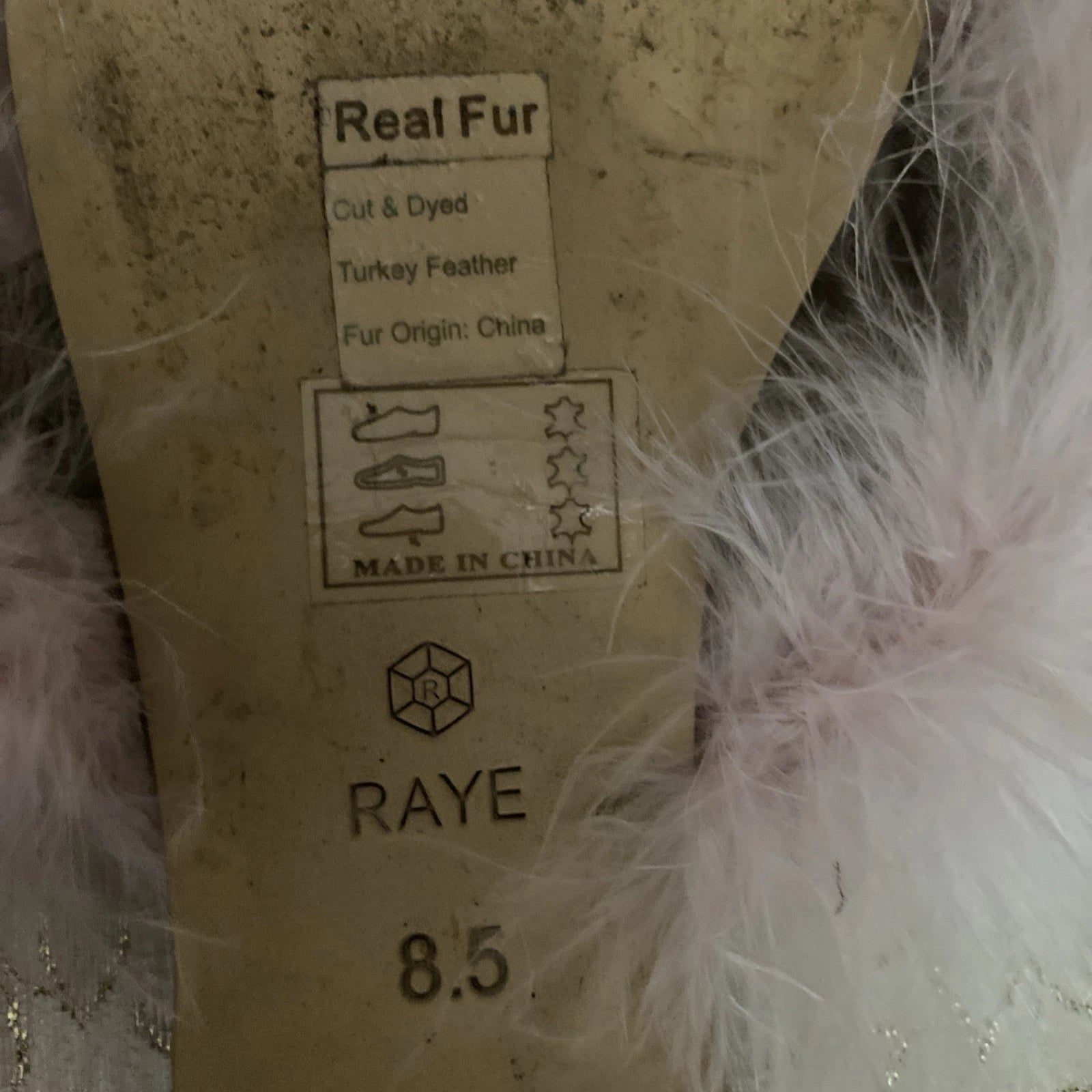 Raye Women 8.5 Pink Feather “Marabou Style”Leather Slides Sandals