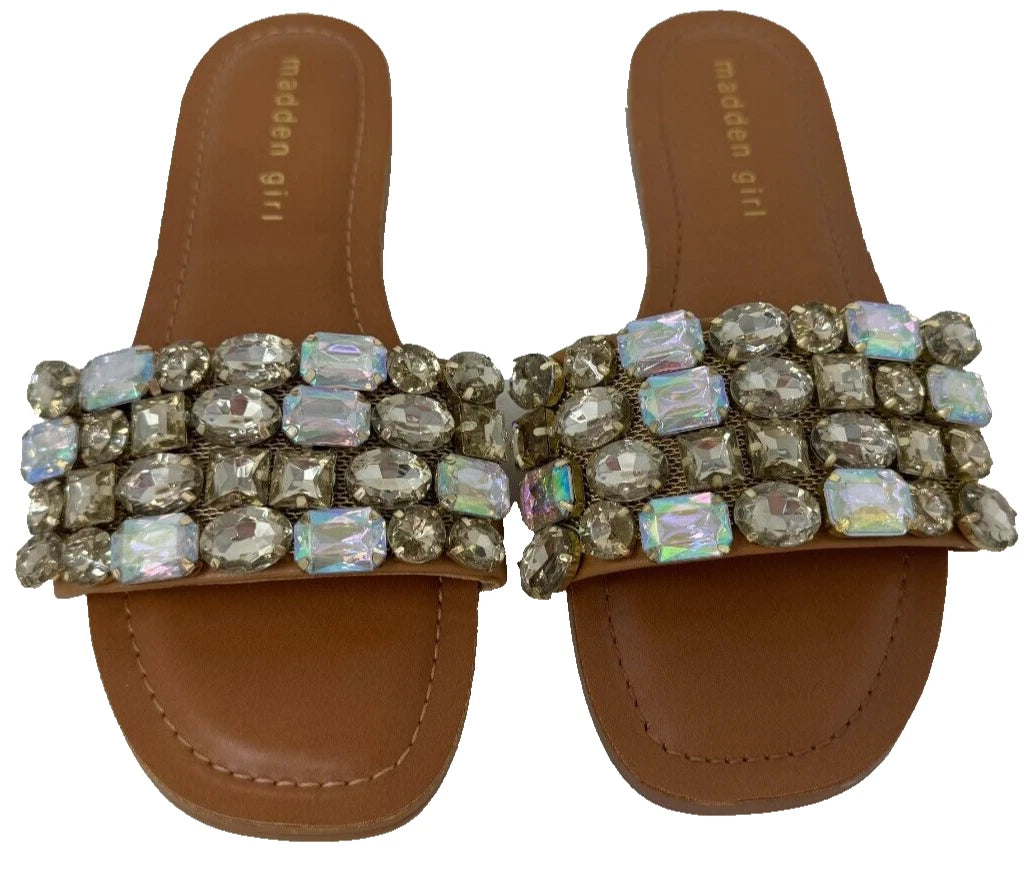 Madden Girl Women's Dazzlle Slip On Comfort Sandals Brown Size:6.5 196T