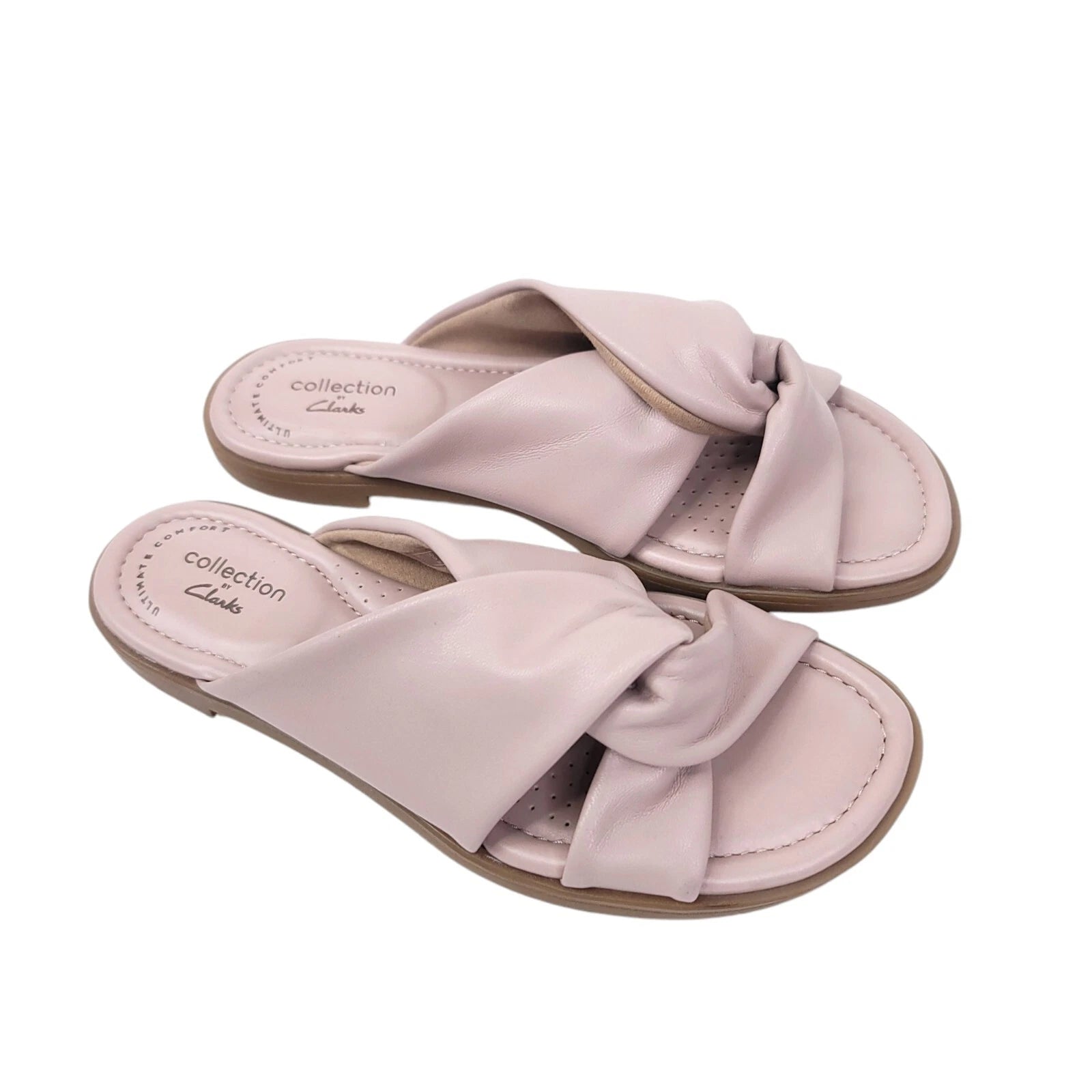 Clarks Sandals Womens Size 5 Faux Leather Slides Open Toe Pink Flats Slip On