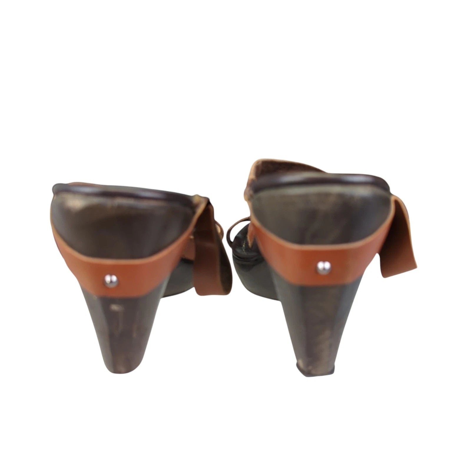 Vtg Donald Pliner Sandals Women's Size 10M Leather Strappy Wooden Heel Brown