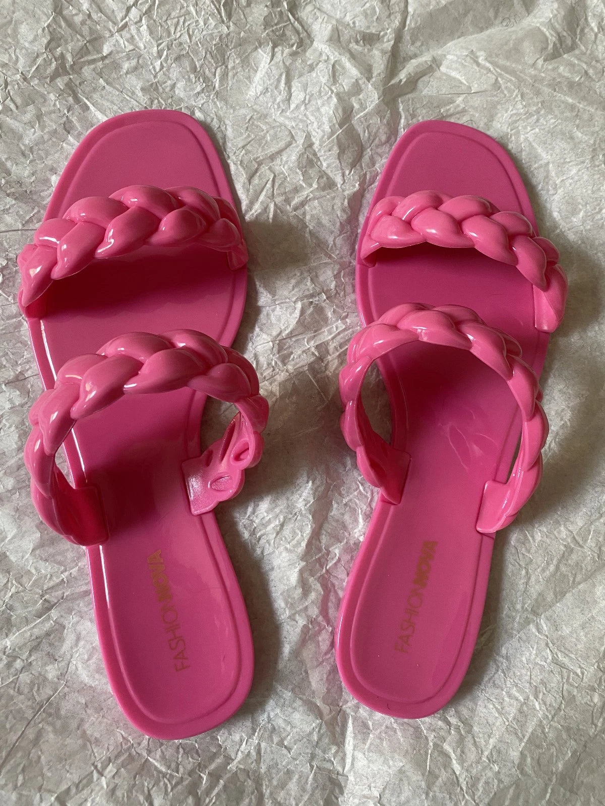 Fashion Nova Women's Hot Pink All Together Now Braided Slides