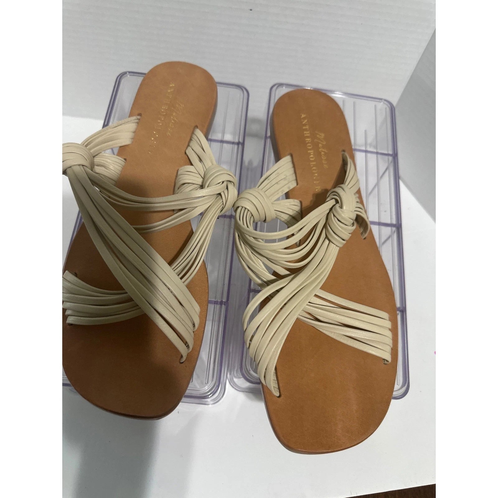 Matisse Anthropologie Knotted Strap Sandals Slides Flats Neutral Size 10M