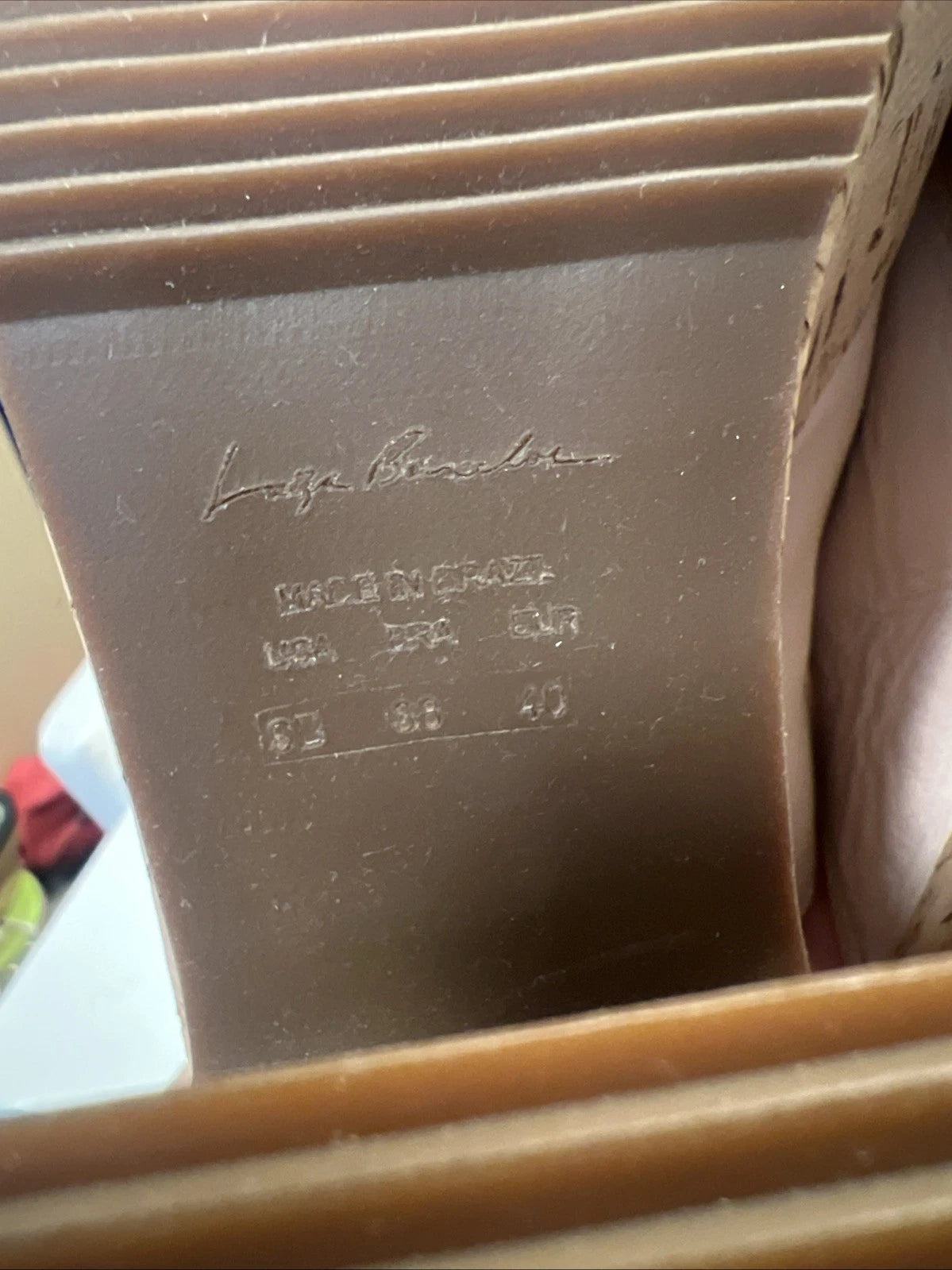 Luiza Barcelos 40 Platform Leather Mules Open Toe Slide Sandal Pink Leather Gold