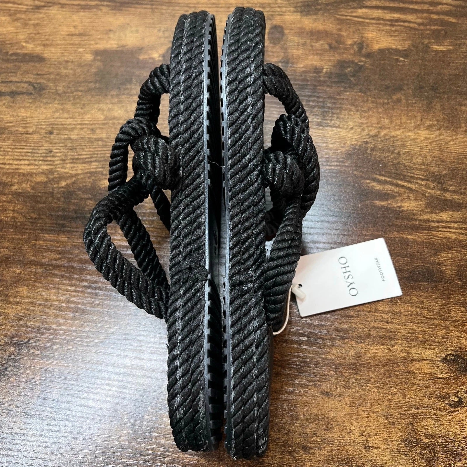 OYSHO Rope Slide Sandals 8 Womens Black Slip On Beach Boho Open Toe Casual New