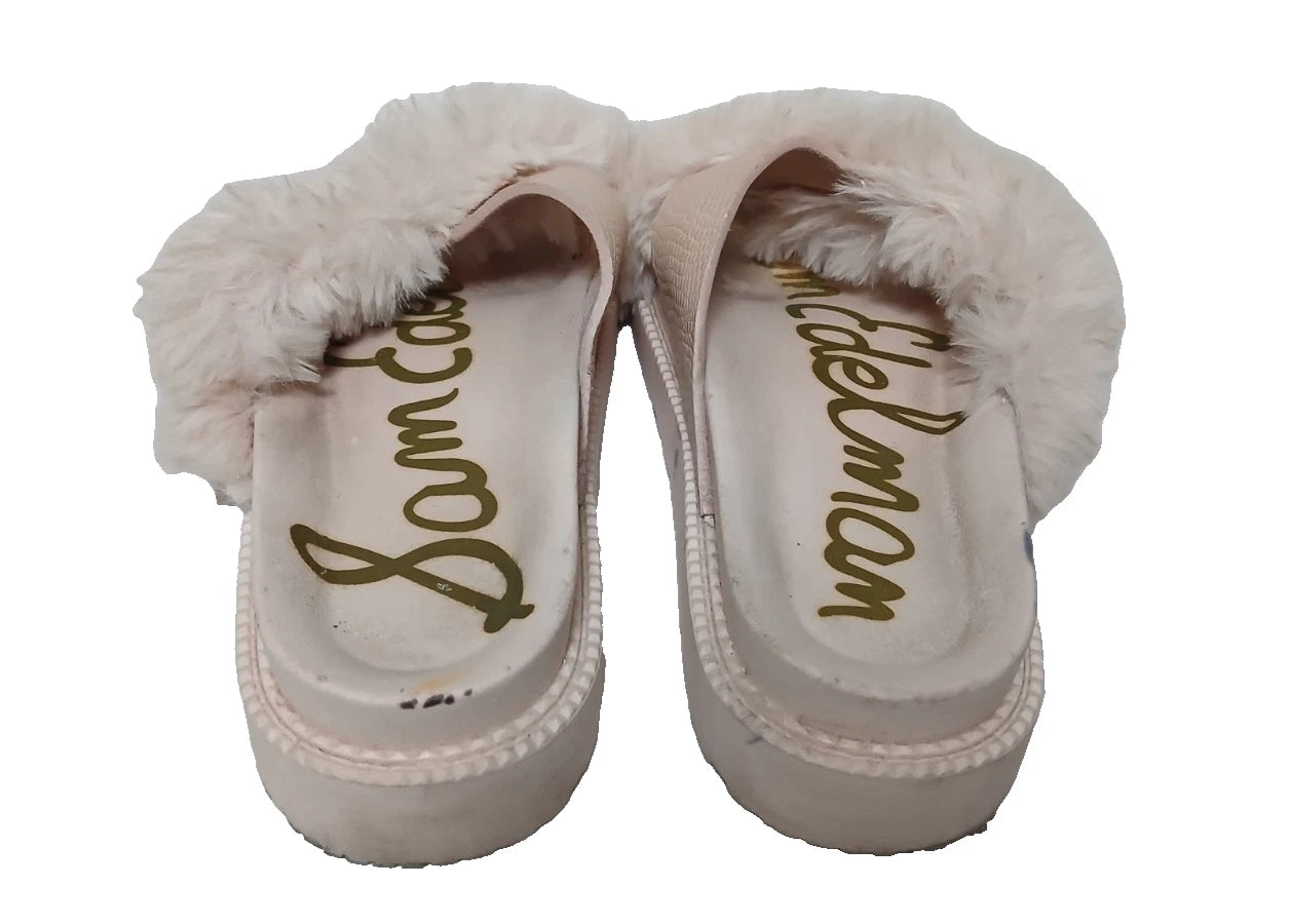 Sam Edelman Fuzzy Slide Sandals Women's Size 6 Pink Leather Faux Fur Open Toe
