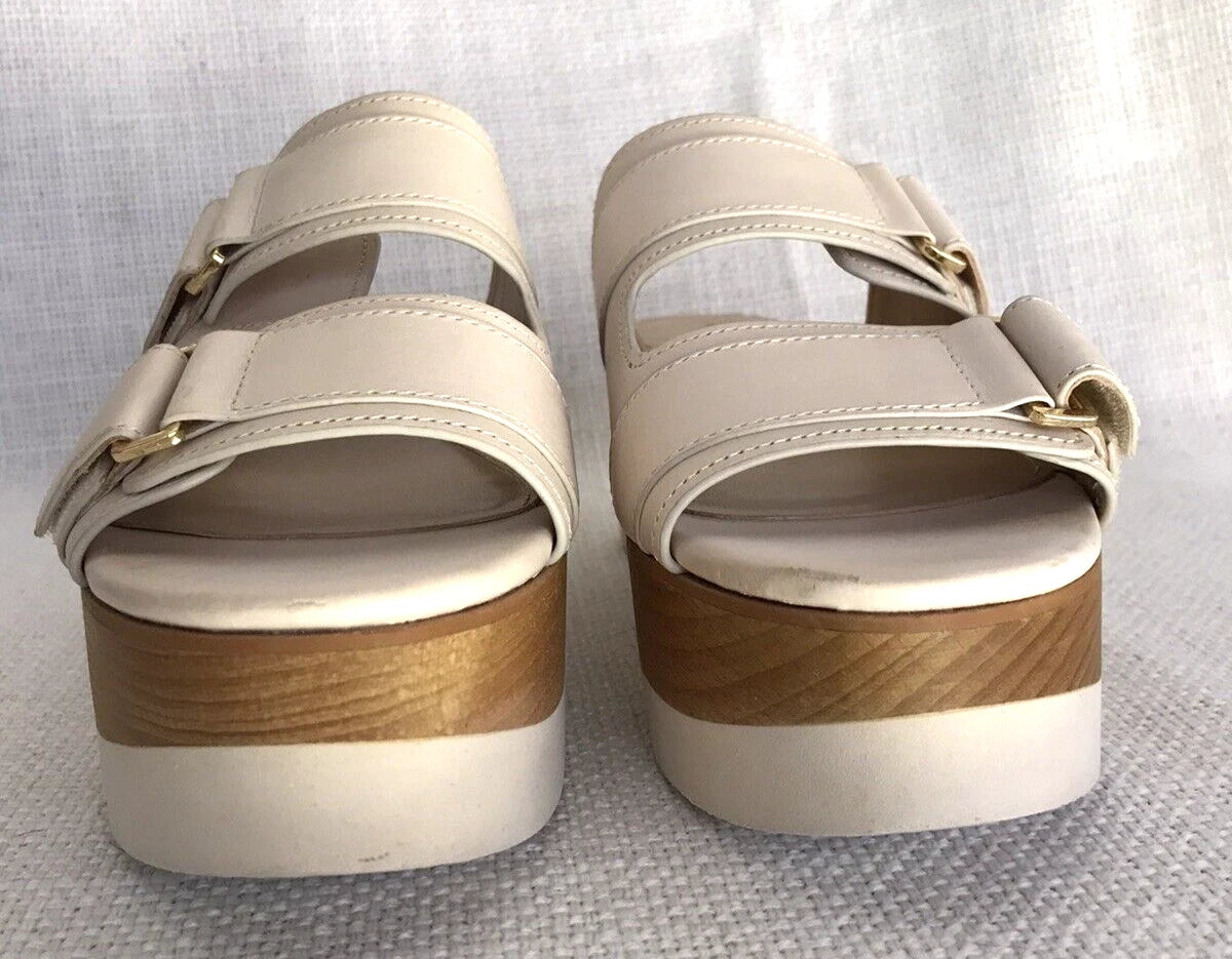 NeW VERONICA BEARD Platform Sandal Welda Slides Ivory Leather Wooden Sz 6
