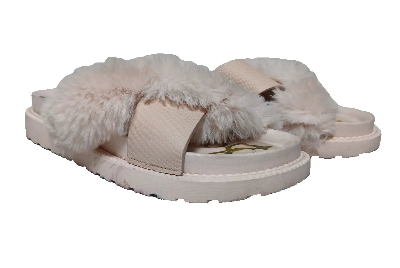 Sam Edelman Fuzzy Slide Sandals Women's Size 6 Pink Leather Faux Fur Open Toe