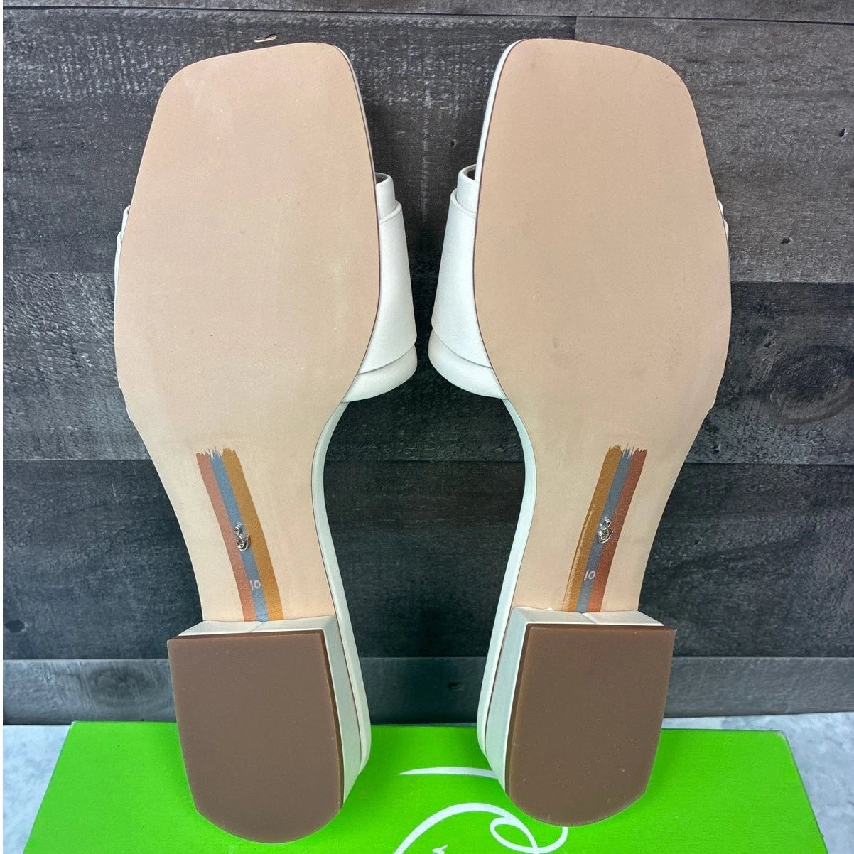 Sam Edelman Women's 10 M Ivory Leather Deacon Slide Sandals Square Toe LB2-21