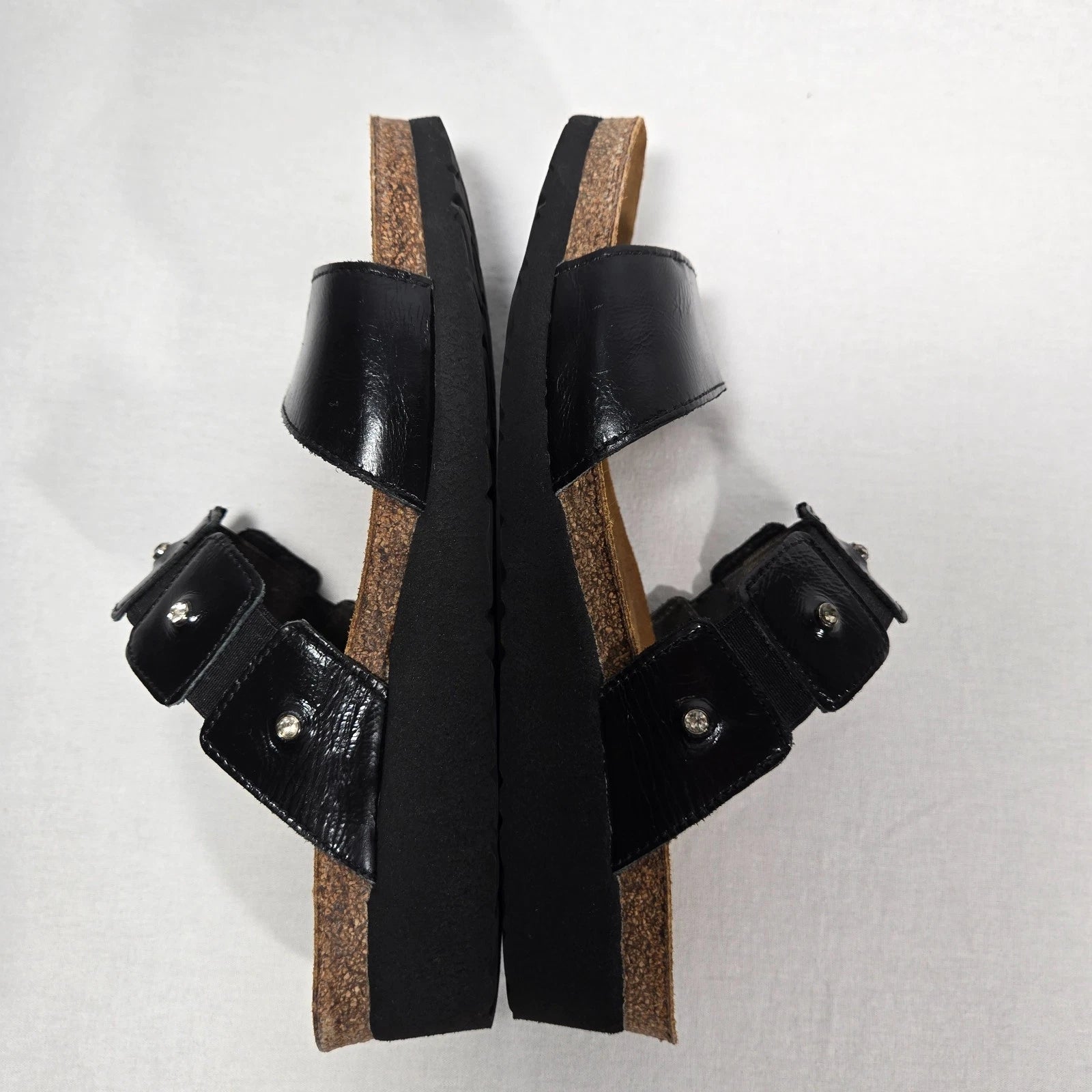 NOAT Ashley Rhinestone Adjustable Gore BLACK Leather Sandals Women's Size 8-8.5.