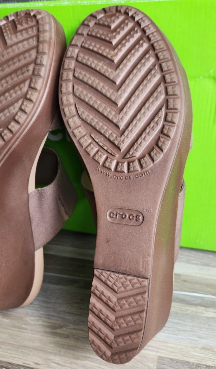 Crocs Leigh 2 Strap Wedge Sandals 11w Bronze Dual Comfort Women's Fashion Shoes