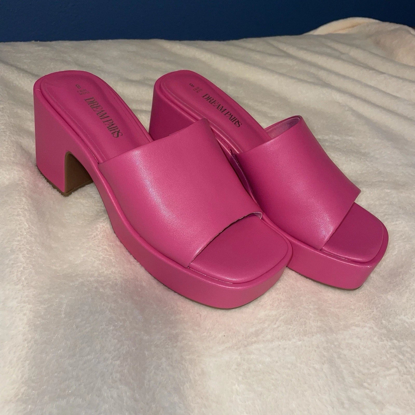 Dream Pair Pink Chunky Block Platform Heel Slide Mules Y2K Style Sandals Size 8