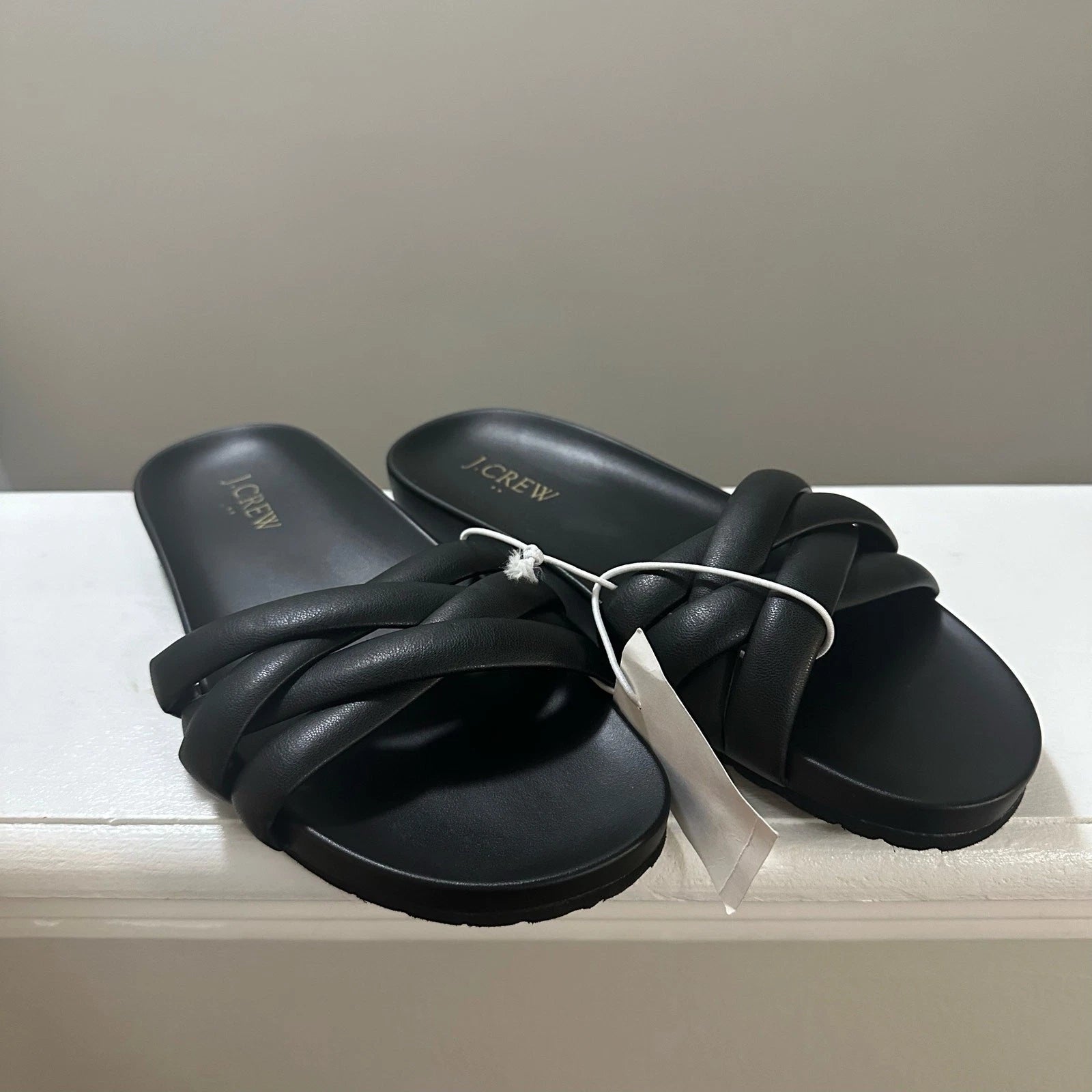 J. Crew Crisscross Style BQ439 Black Slip On Slide Sandals Women’s Size 7 NWT