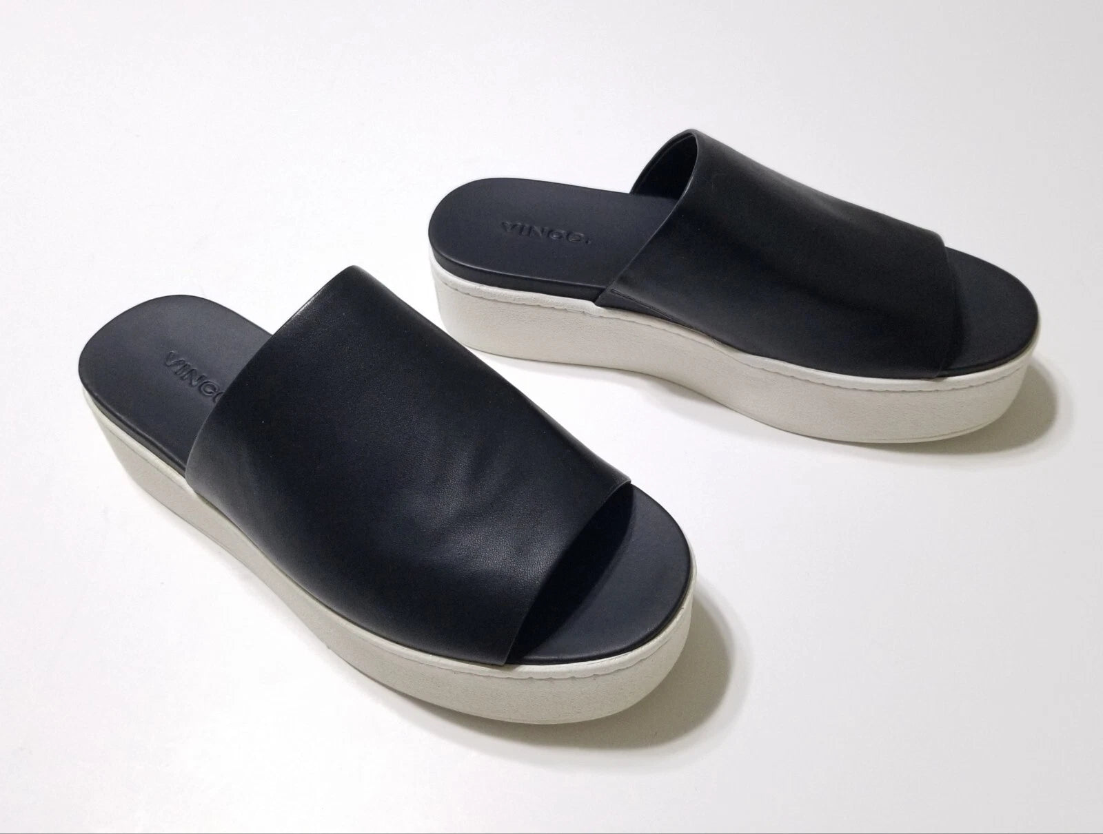 NIB Vince Walford Leather Platform Slide Sandals in Black Size 6.5, 9 $225