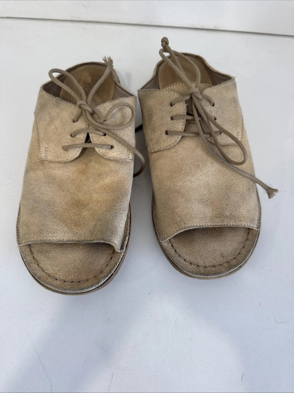 Marsell Sandalaccio Lace Suede Leather Derby Style Slide Sandals in Beige 36 1/2