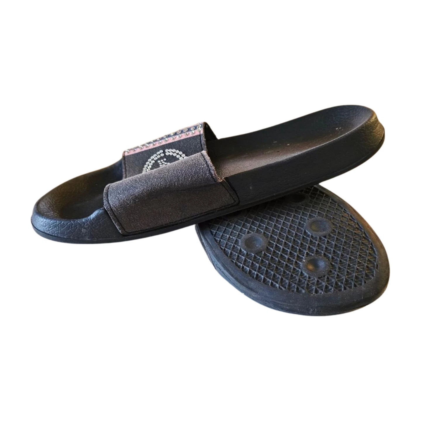 Ecko Unlimited SLIDES (Size 10) WOMENS Rhinestones PINK & BLACK Y2K Style