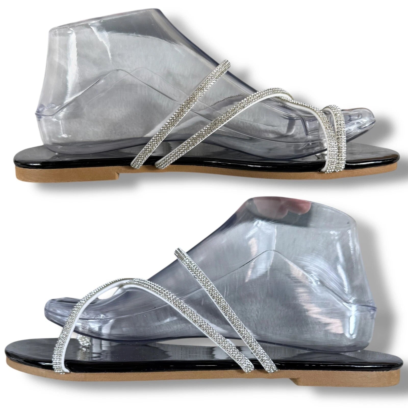 Boutique Rhinestone Sandals Women's Thong Strap Diamante Flat Sandal Slides Sz 9