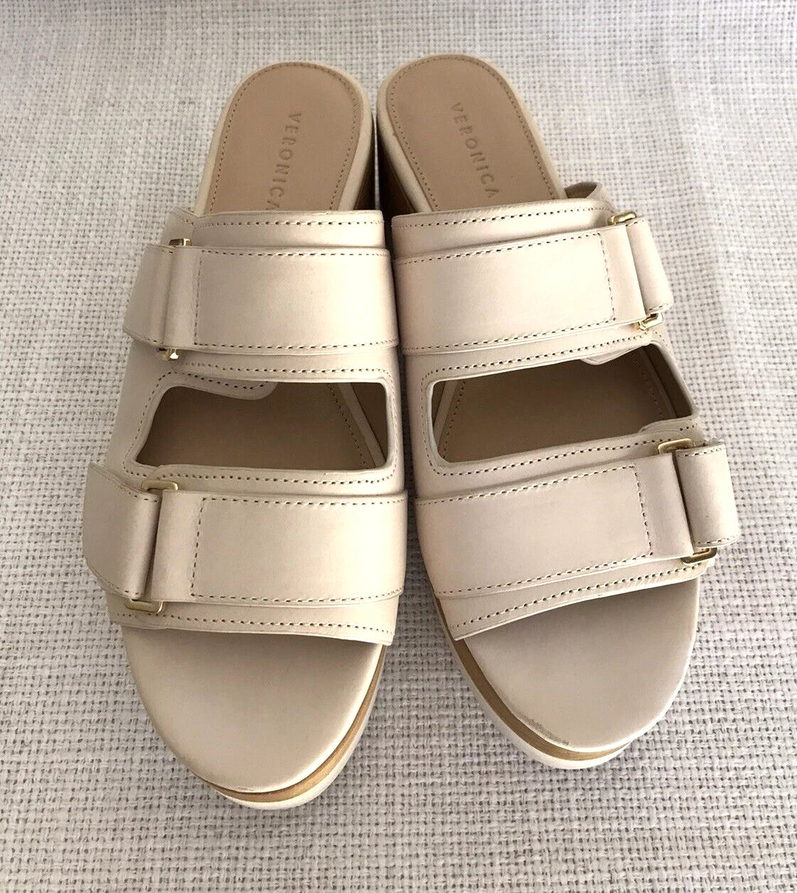 NeW VERONICA BEARD Platform Sandal Welda Slides Ivory Leather Wooden Sz 6