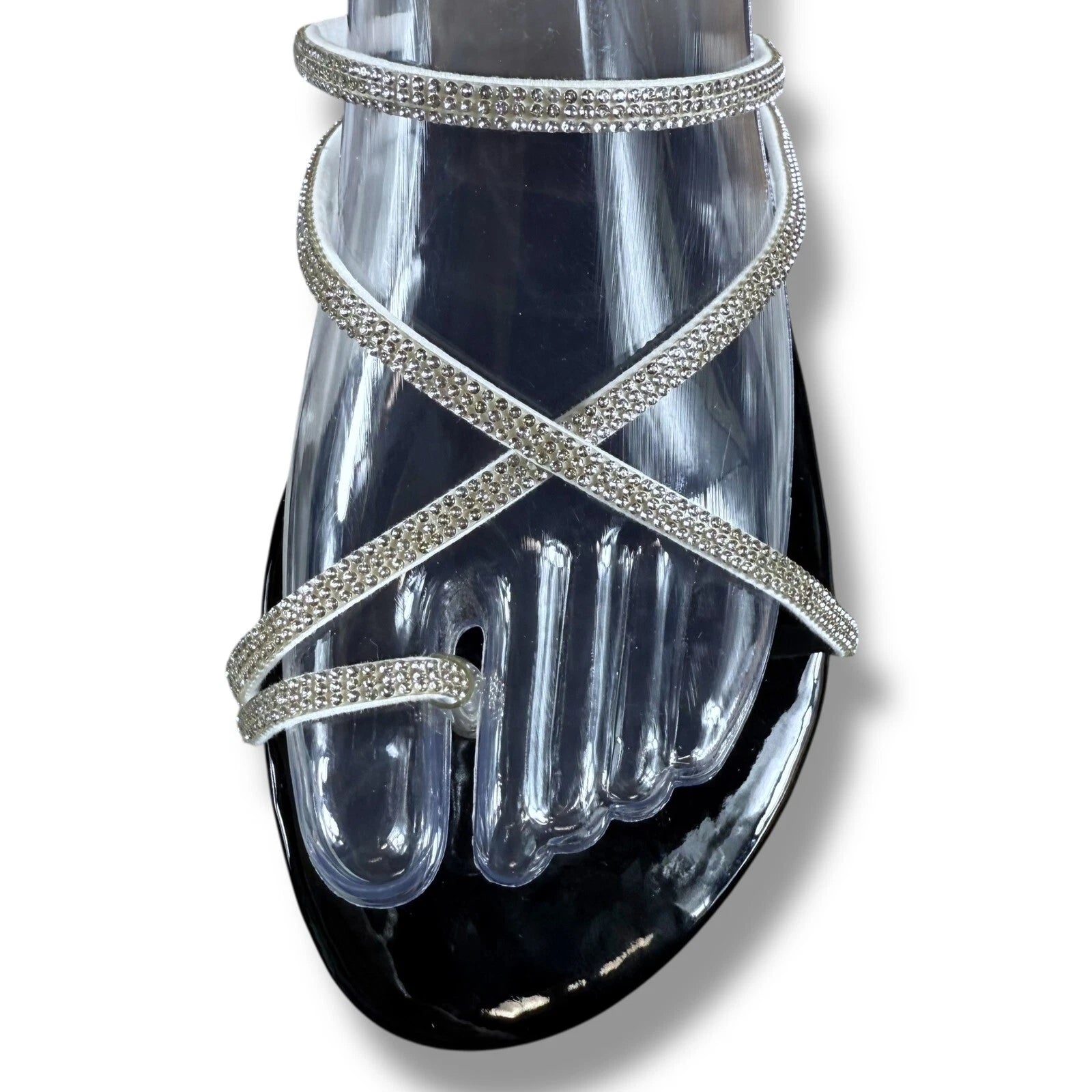 Boutique Rhinestone Sandals Women's Thong Strap Diamante Flat Sandal Slides Sz 9