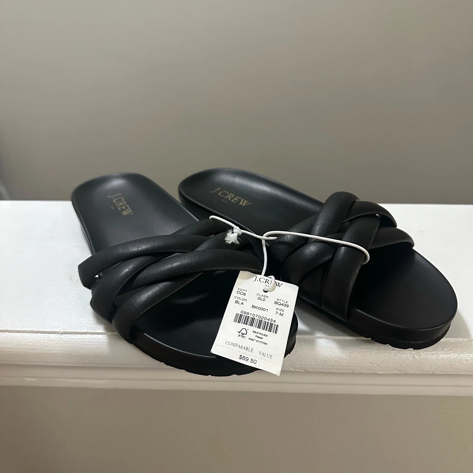 J. Crew Crisscross Style BQ439 Black Slip On Slide Sandals Women’s Size 7 NWT