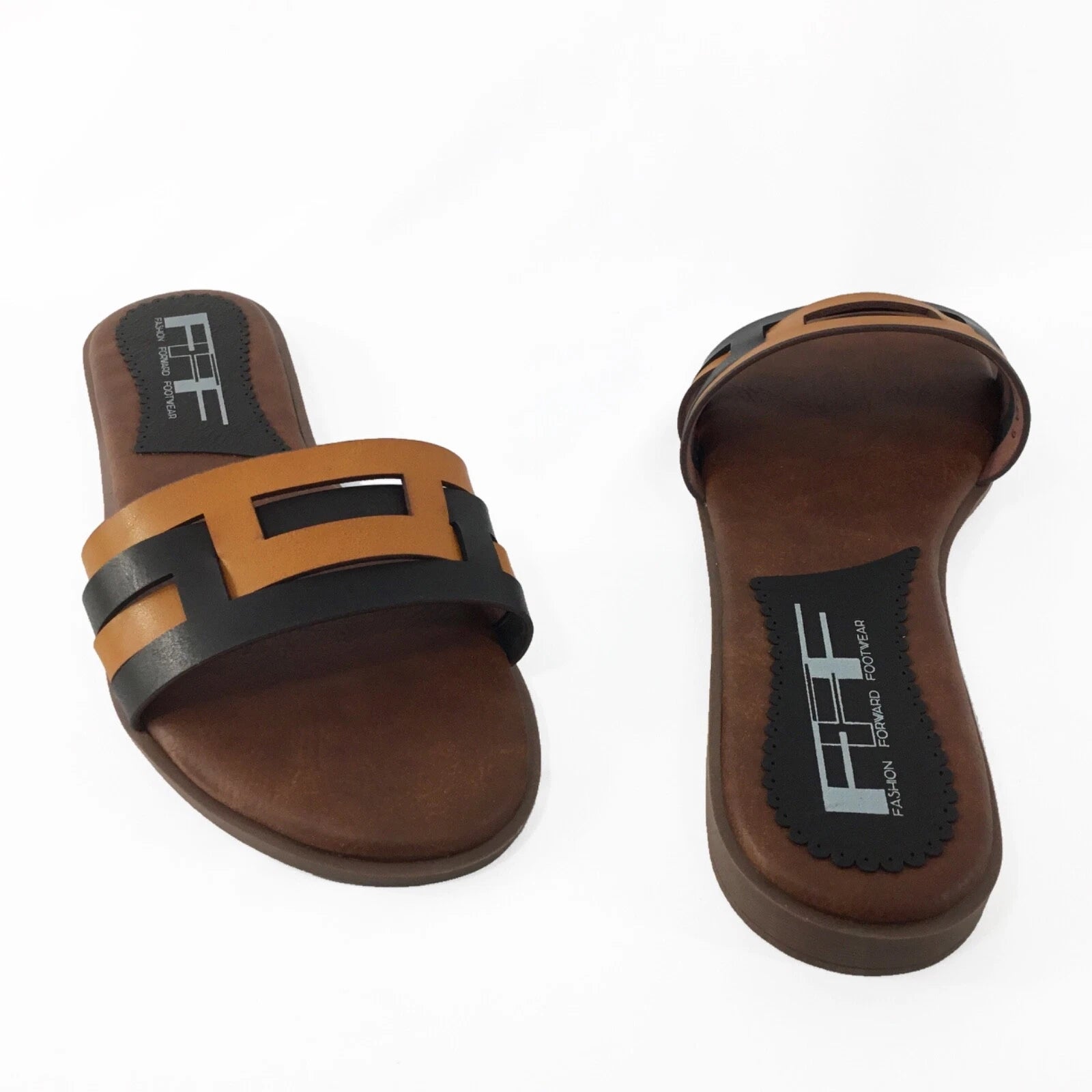 NEW! FASHION FORWARD FOOTWEAR Slides Brown Sz 9