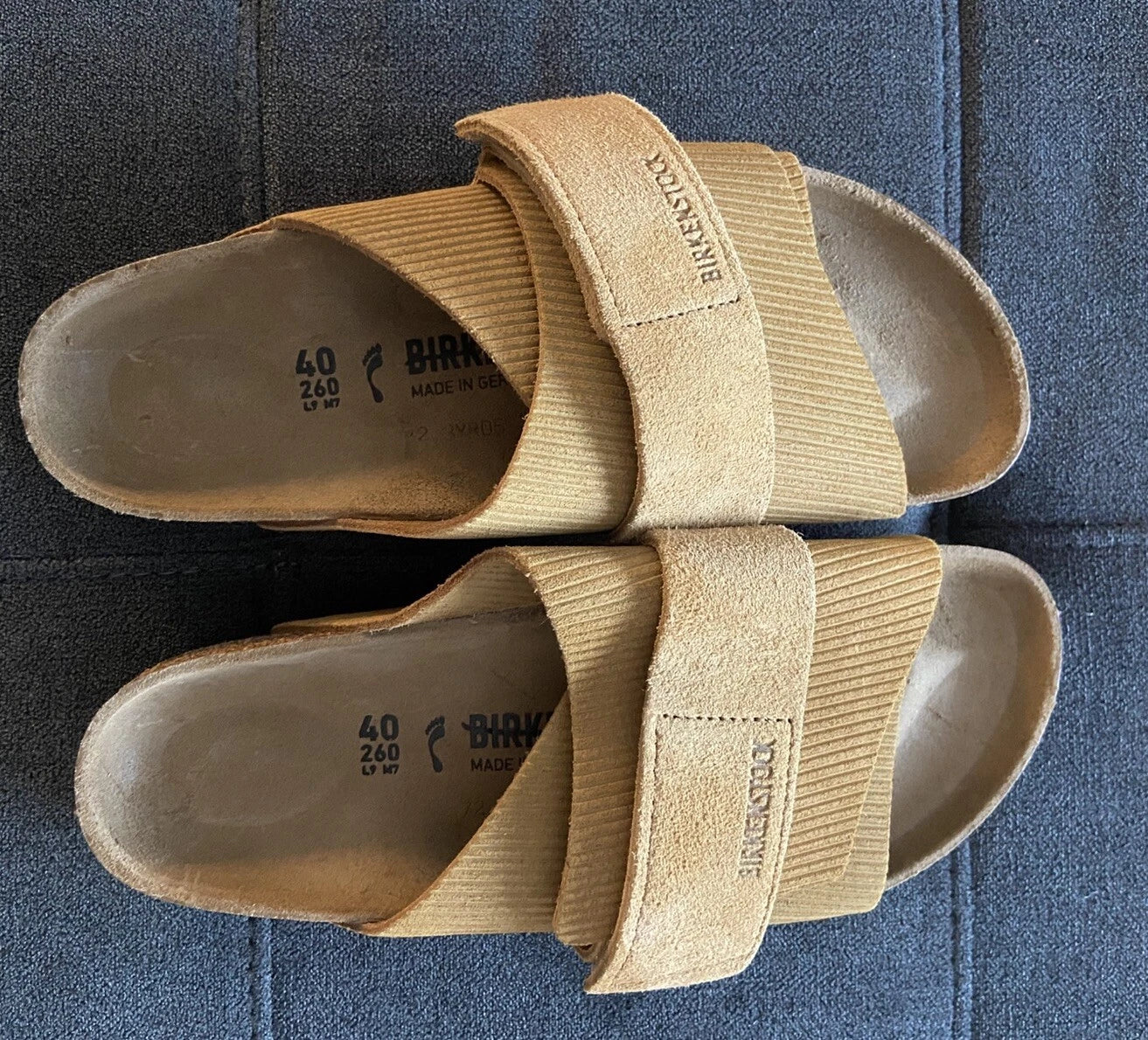 Birkenstock Kyoto Slide Sandal Suede Embossed Corduroy Cork Brown EU 40 W9 M7