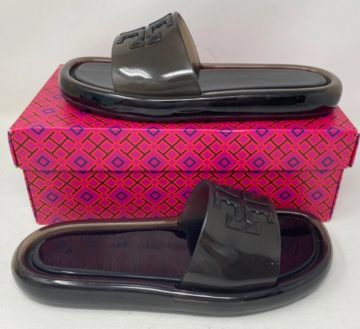 NIB TORY BURCH $188 BLACK BUBBLE JELLY SLIDE SANDAL/Sz 7 37 EU Style 85010