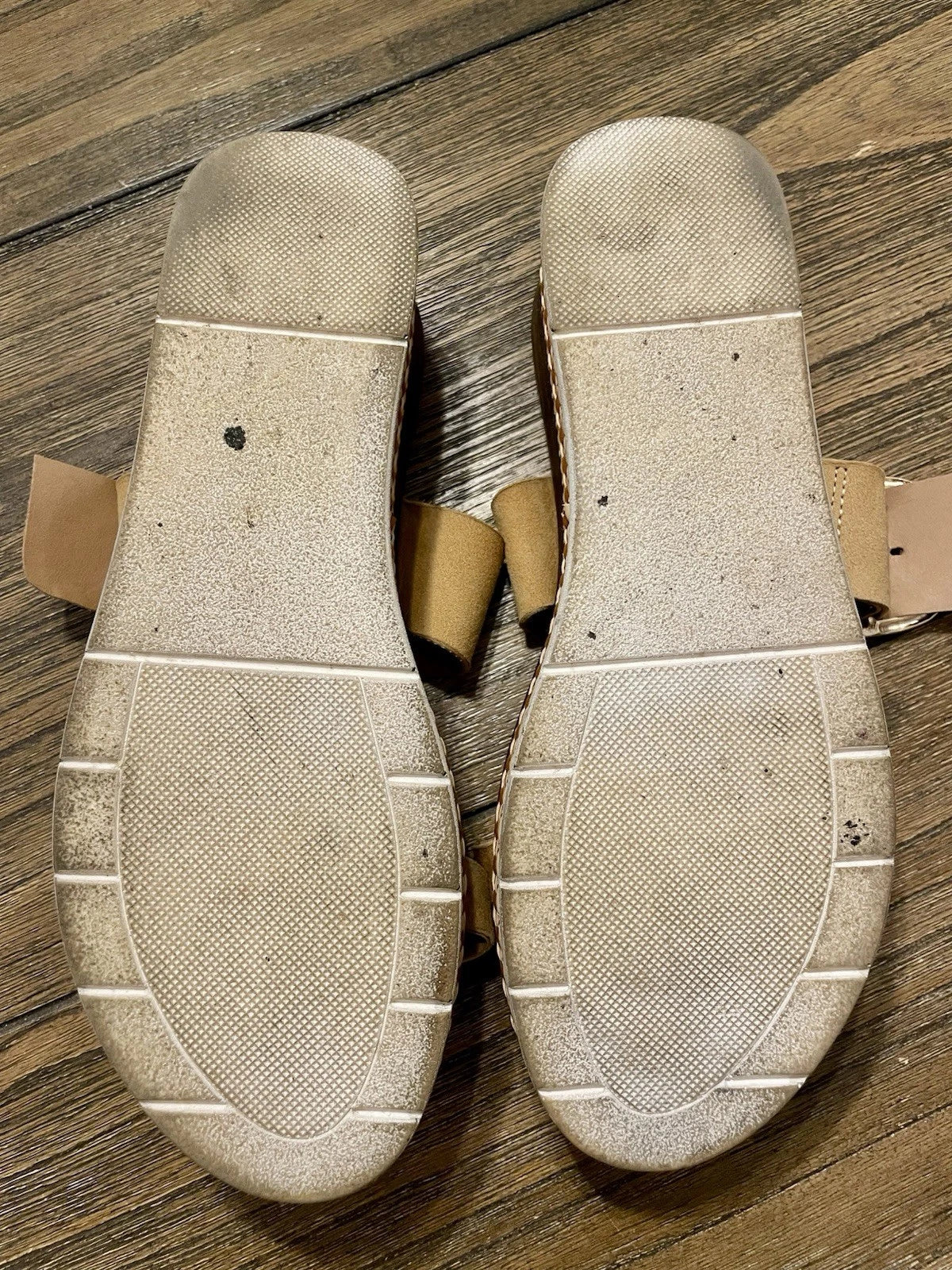 Coach and Four Treviso Tan Leather Platform Slide Sandals Gold Buckle Size 8