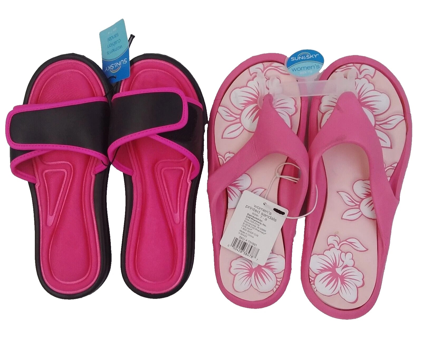 Sun & Sky Women Fashion Summer Casual Flip Flop/Slides Sandals Size 7-8 Set of 2