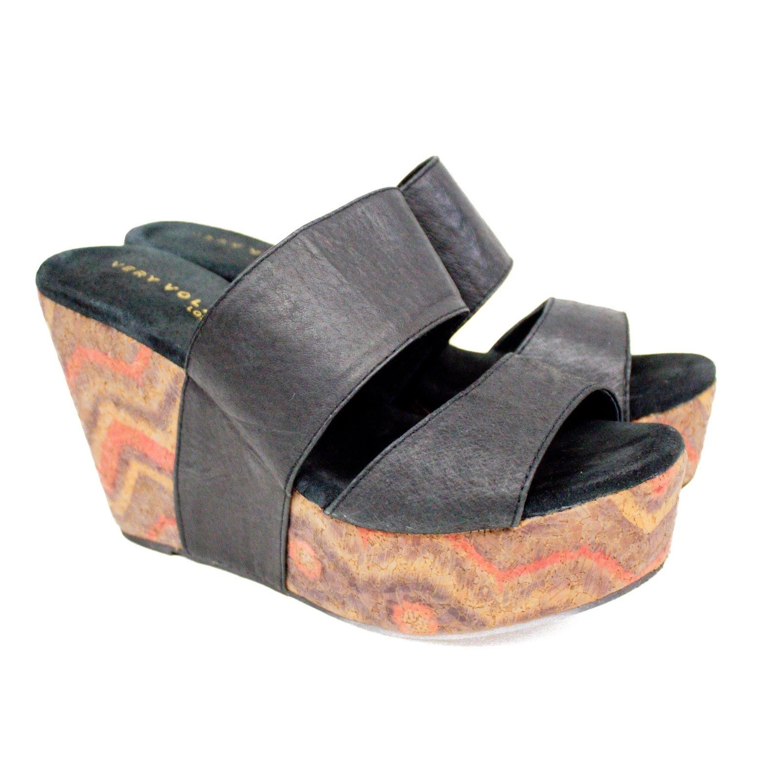Very Volatile Los Angeles Wedge Sandals Black Leather Platform Women's Size 8