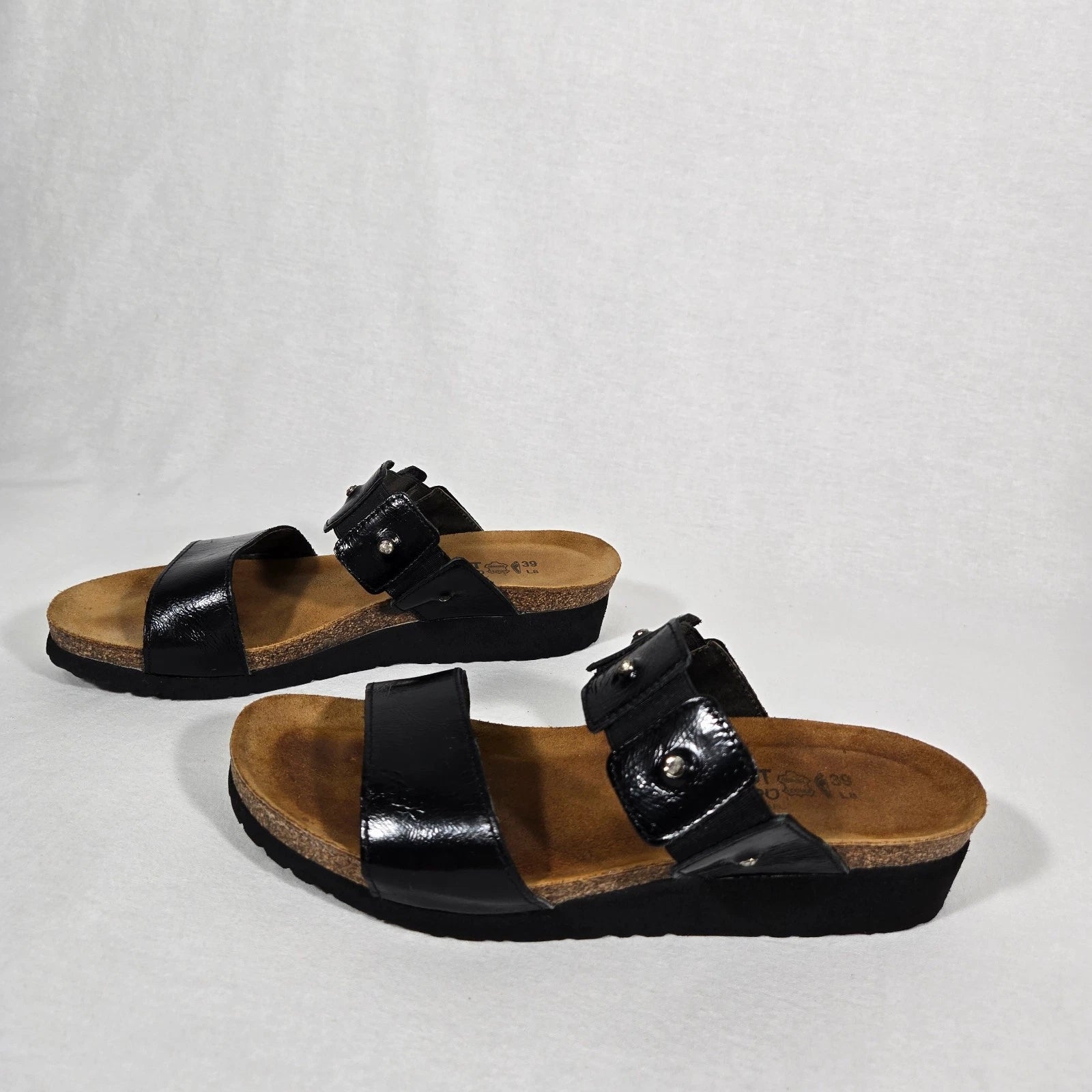 NOAT Ashley Rhinestone Adjustable Gore BLACK Leather Sandals Women's Size 8-8.5.