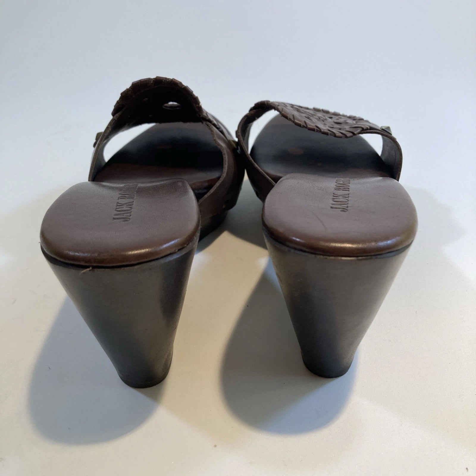 Jack Roger Brown Leather Wood Wedge Sandals Size 10M