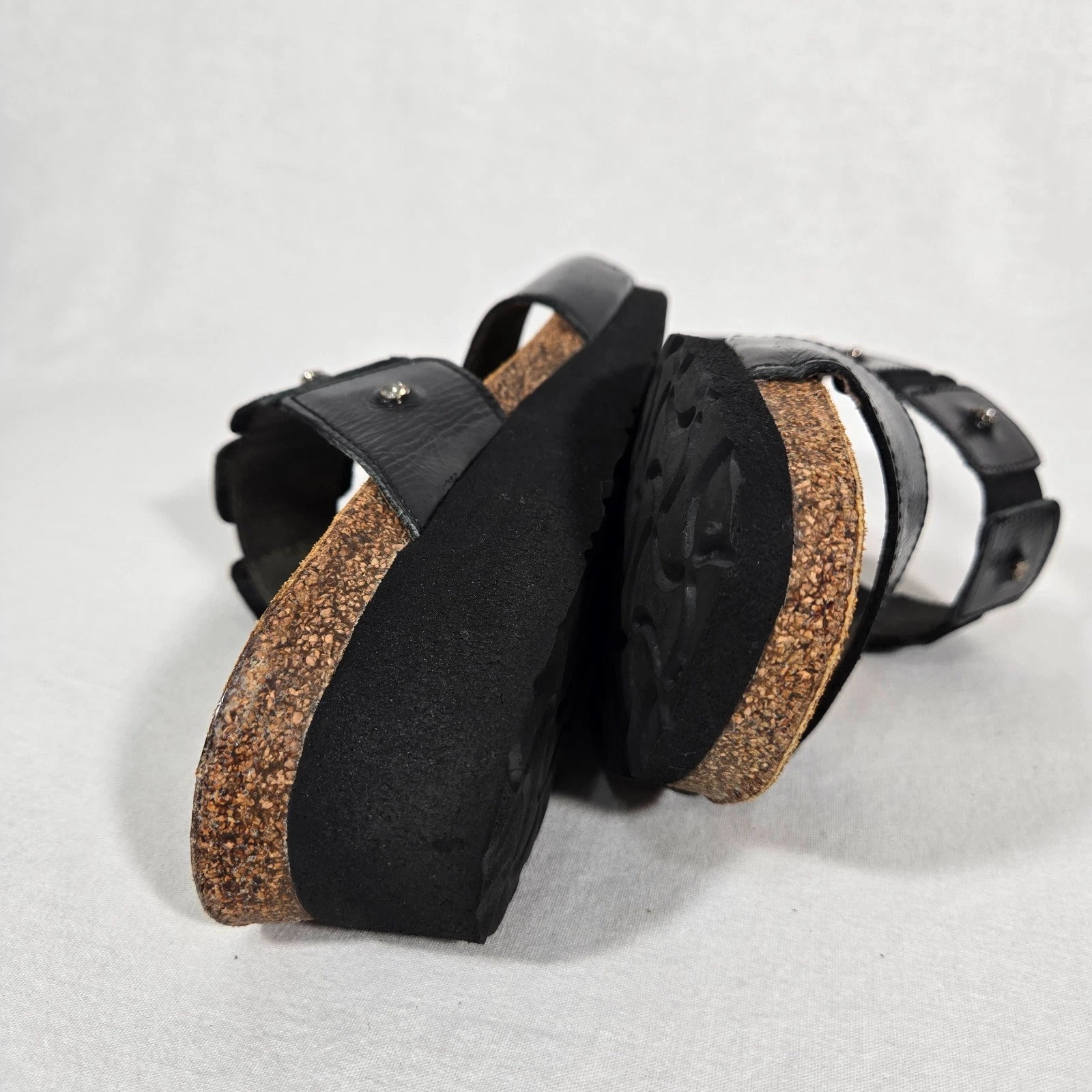 NOAT Ashley Rhinestone Adjustable Gore BLACK Leather Sandals Women's Size 8-8.5.