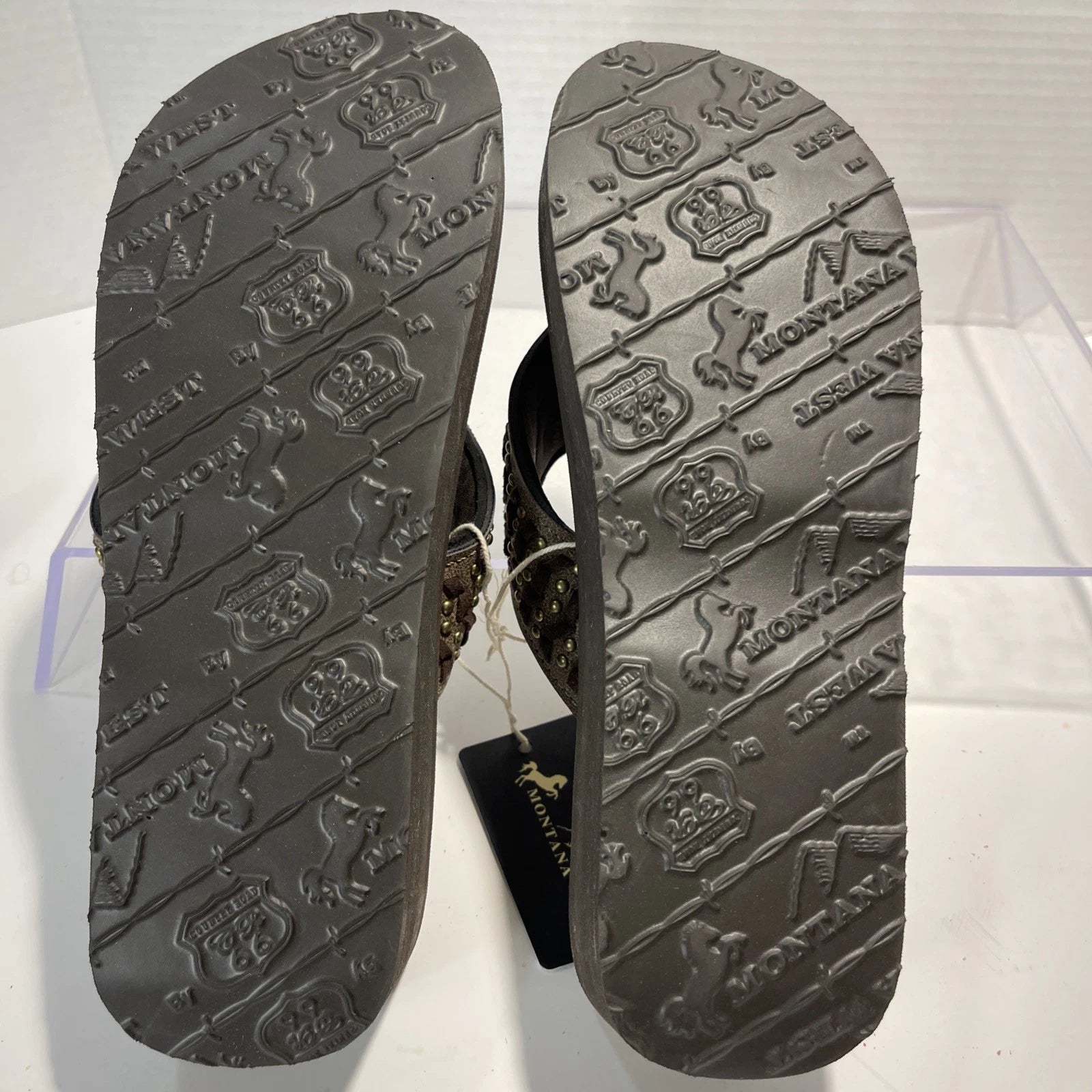 Montana West Silver/Bronze Longhorn&Bronze Stud Western Style Wedge Sandals Sz10