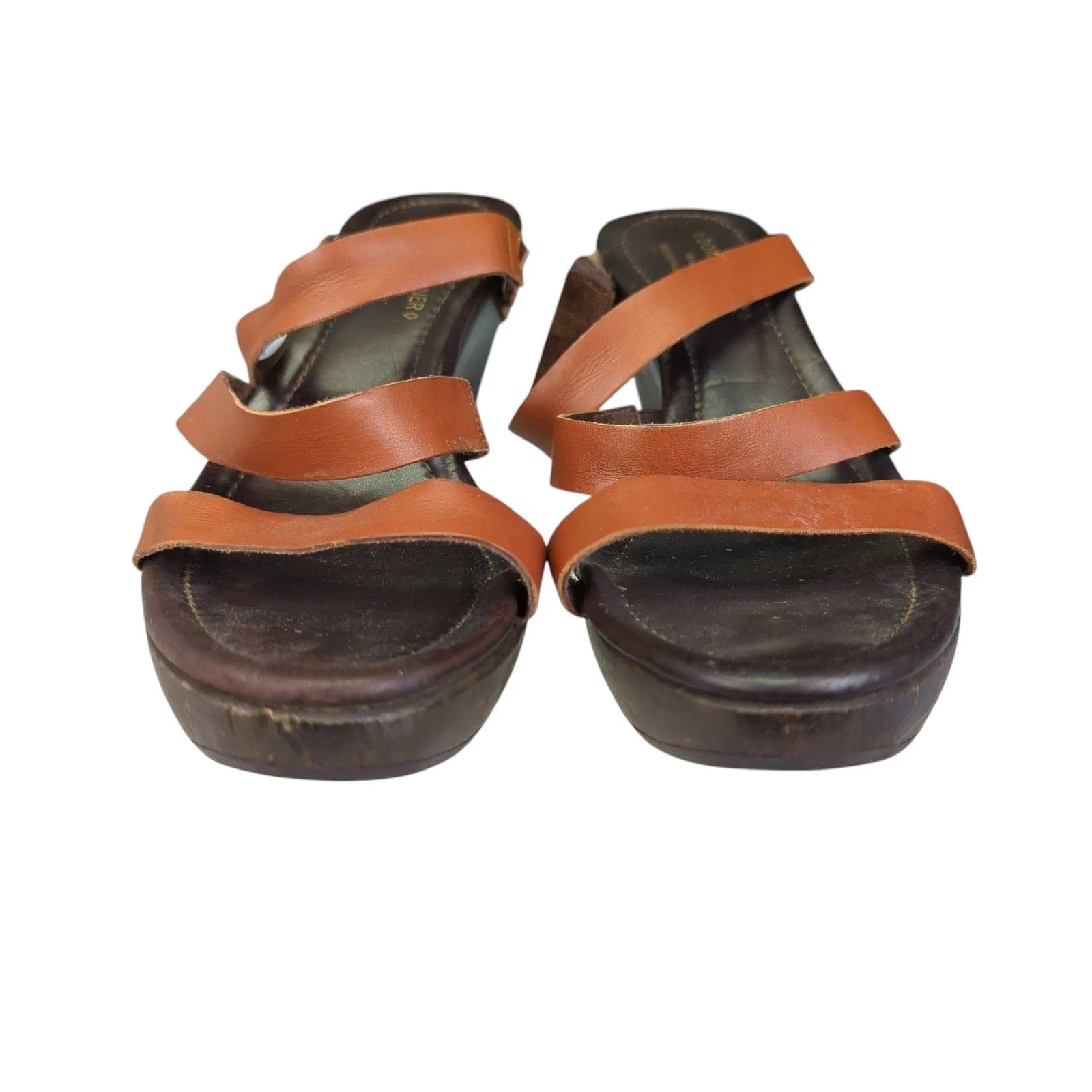 Vtg Donald Pliner Sandals Women's Size 10M Leather Strappy Wooden Heel Brown