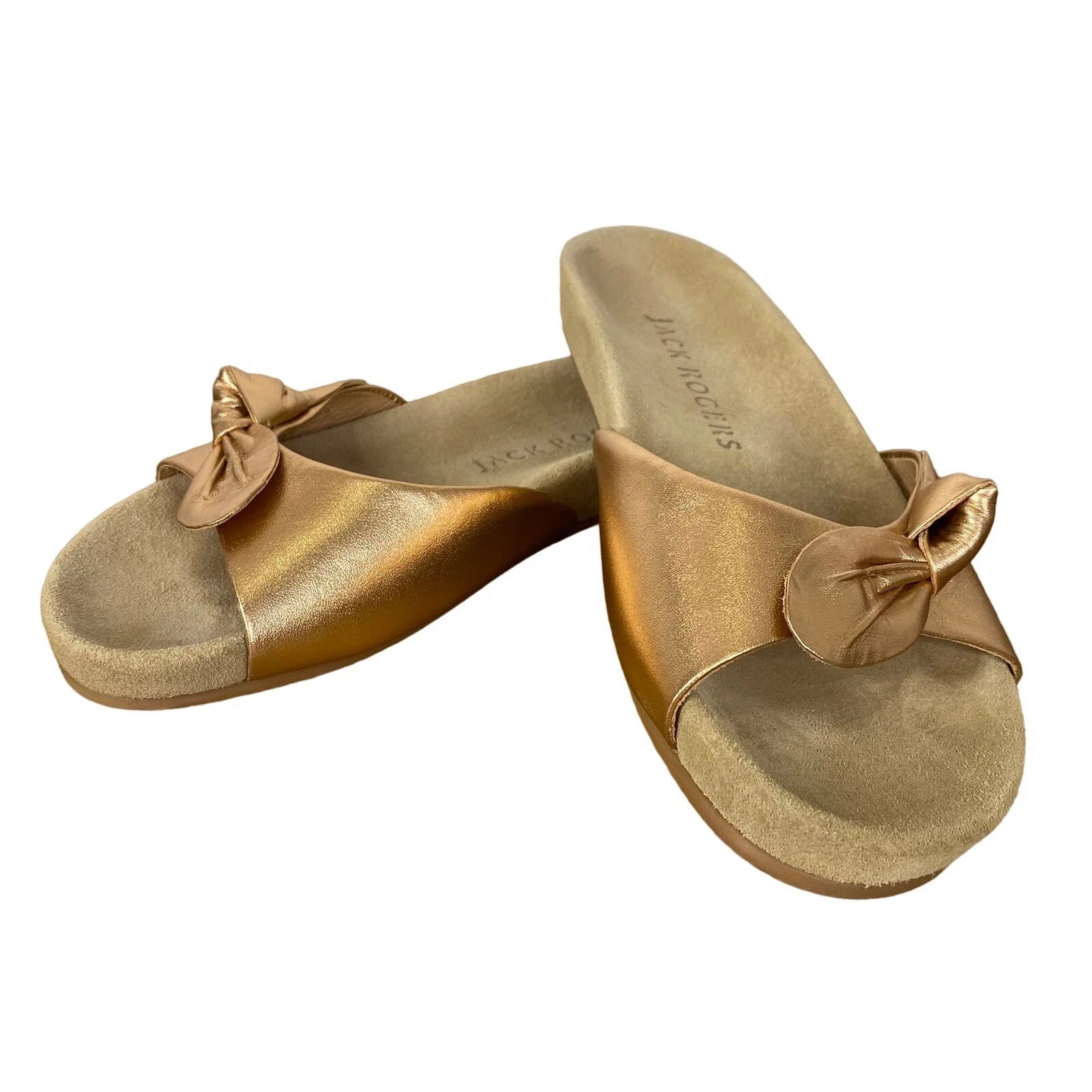 JACK ROGERS Dorothy Slide Sandals Womens Sz 6.5 Knotted Bow Rose Gold Slip On