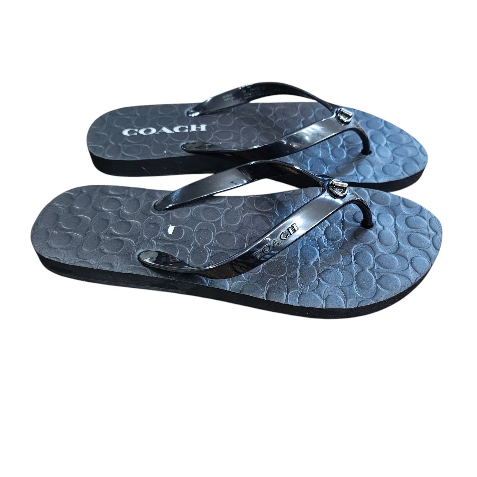 Coach Abbigail Black Flip Flops Women' Size 6B Turnlock Logo Thong Sandals